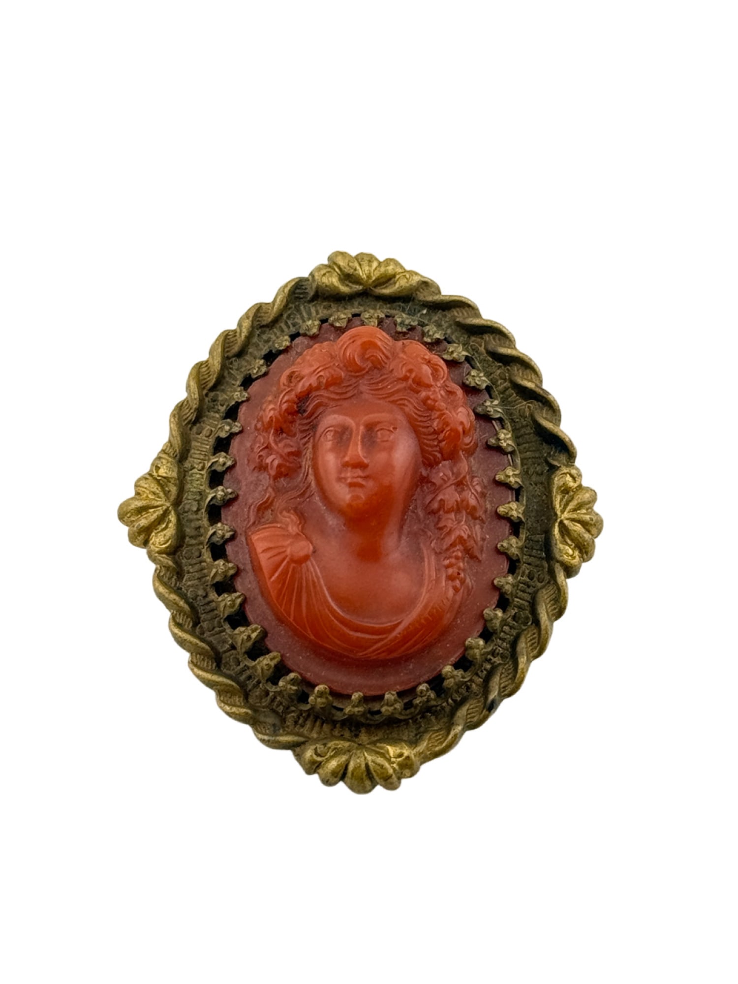 Bacchante Gold Toned Carved Coral Cameo (1 of 2)