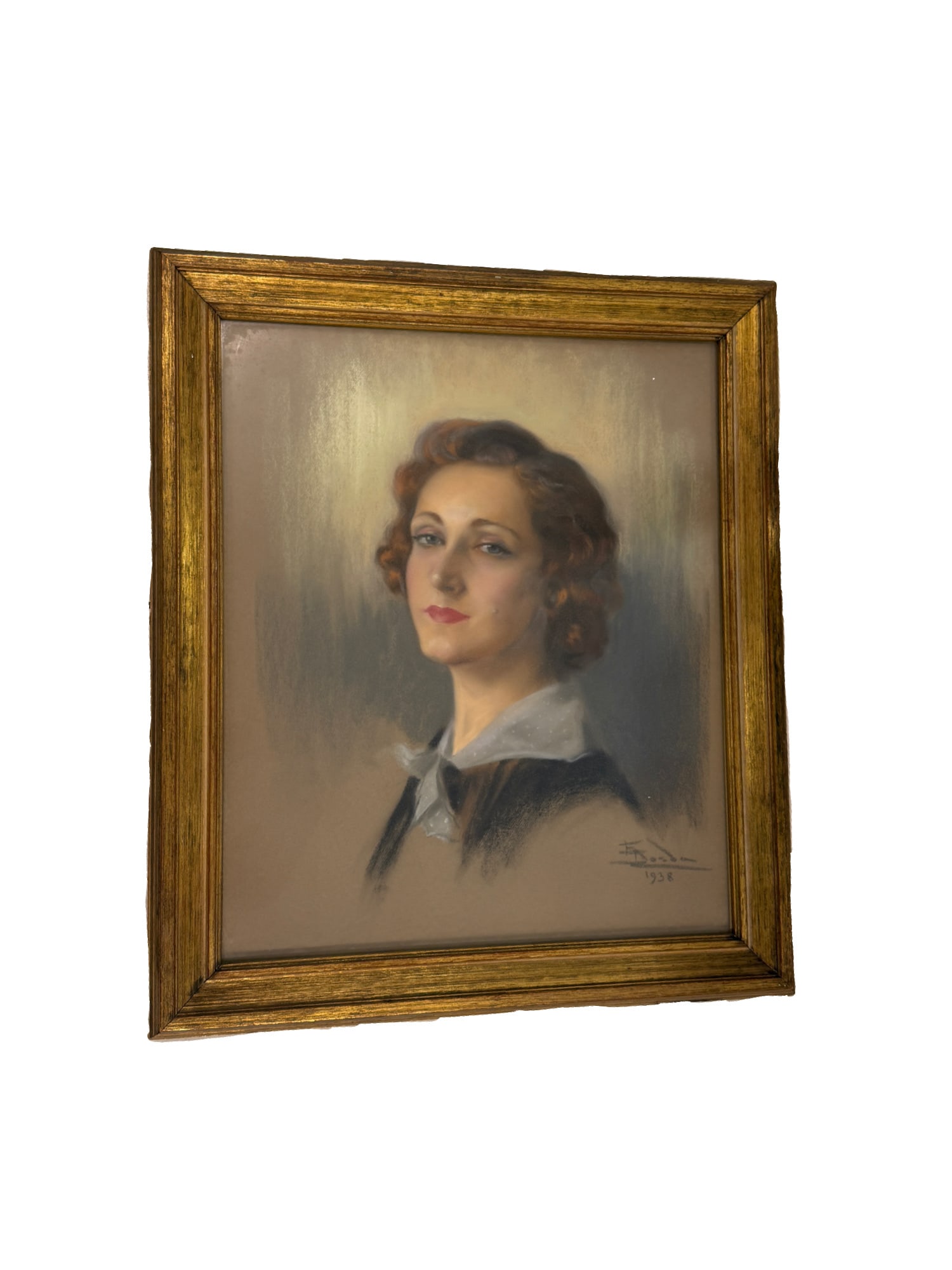 1938 Original Framed Pastel of a Woman by E. Dozda Signed: **OUT OF HOUSE SHIPPING 1938 Original Framed Pastel of a Woman by E. Dozda Signed 28" x 24"