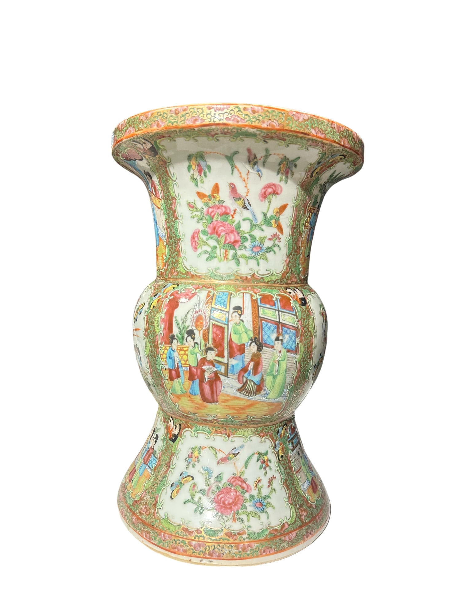 Antique Asian Hand Printed Porcelain Planter Rose Medallion Vase: **OUT OF HOUSE SHIPPING 15” high x 10” diameter on top Antique Asian Hand Printed Porcelain Planter Rose Medallion Vase From the Charleston Estate of Charlie Prioleau Paul