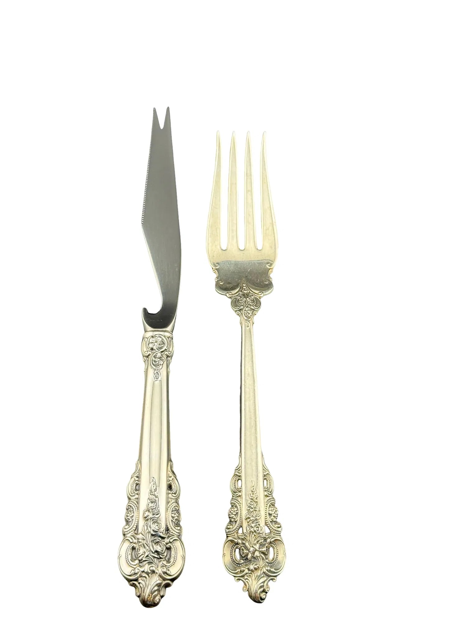 Wallace Sterling Silver Grand Baroque Carving Set: PLEASE READ: in house shipping within the US If you win this item, please select self arranged for in house shipping when paying invoice Wallace Sterling Silver Grand Baroque Carving Set 147.4 total g