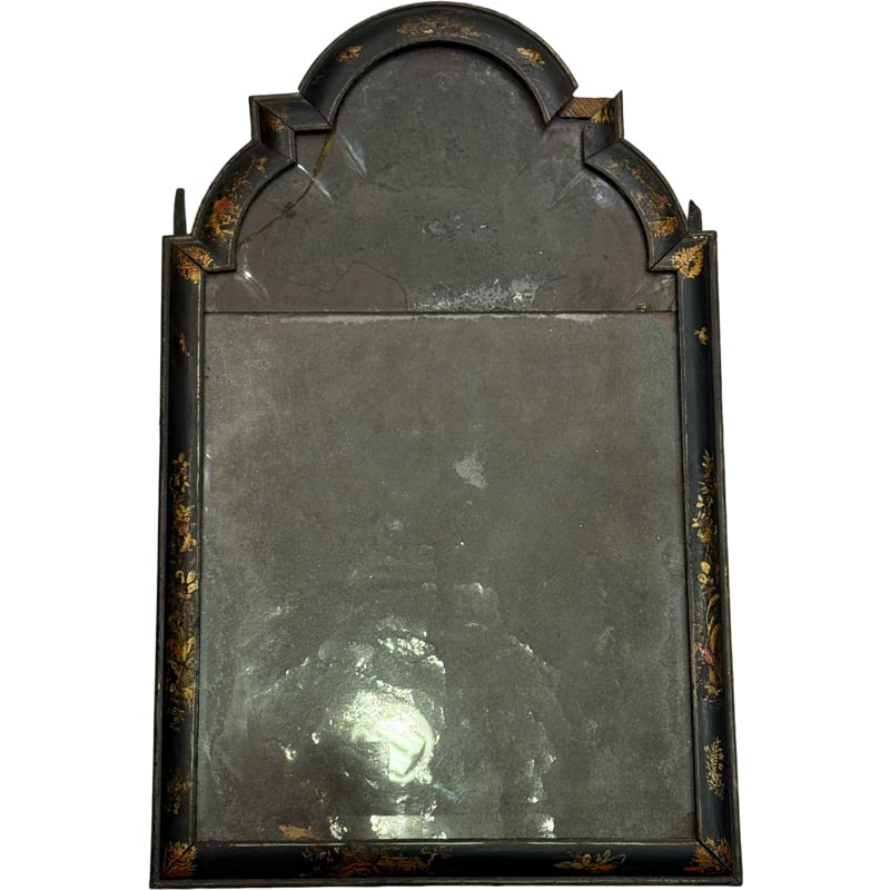 17th/18th Century Queen Anne or Louis XIV - Martin Varnish-France Japanned Mirror: **OUT OF HOUSE SHIPPING 18th Century Queen Anne - Martin Varnish Japanned Mirror 23"H x 14.25"W From the Charleston Estate of Charlie Prioleau Paul