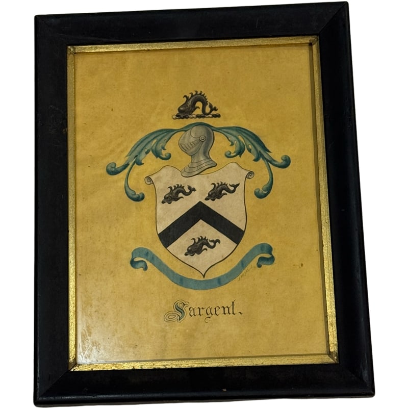 Antique Painting Coat of Arms - Sargent Family Crest Painted by Elizabeth Williams Bell (1 of 3)