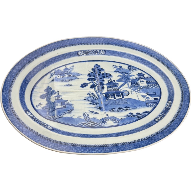 Antique Blue and White Canton Meat Platter (1 of 5)