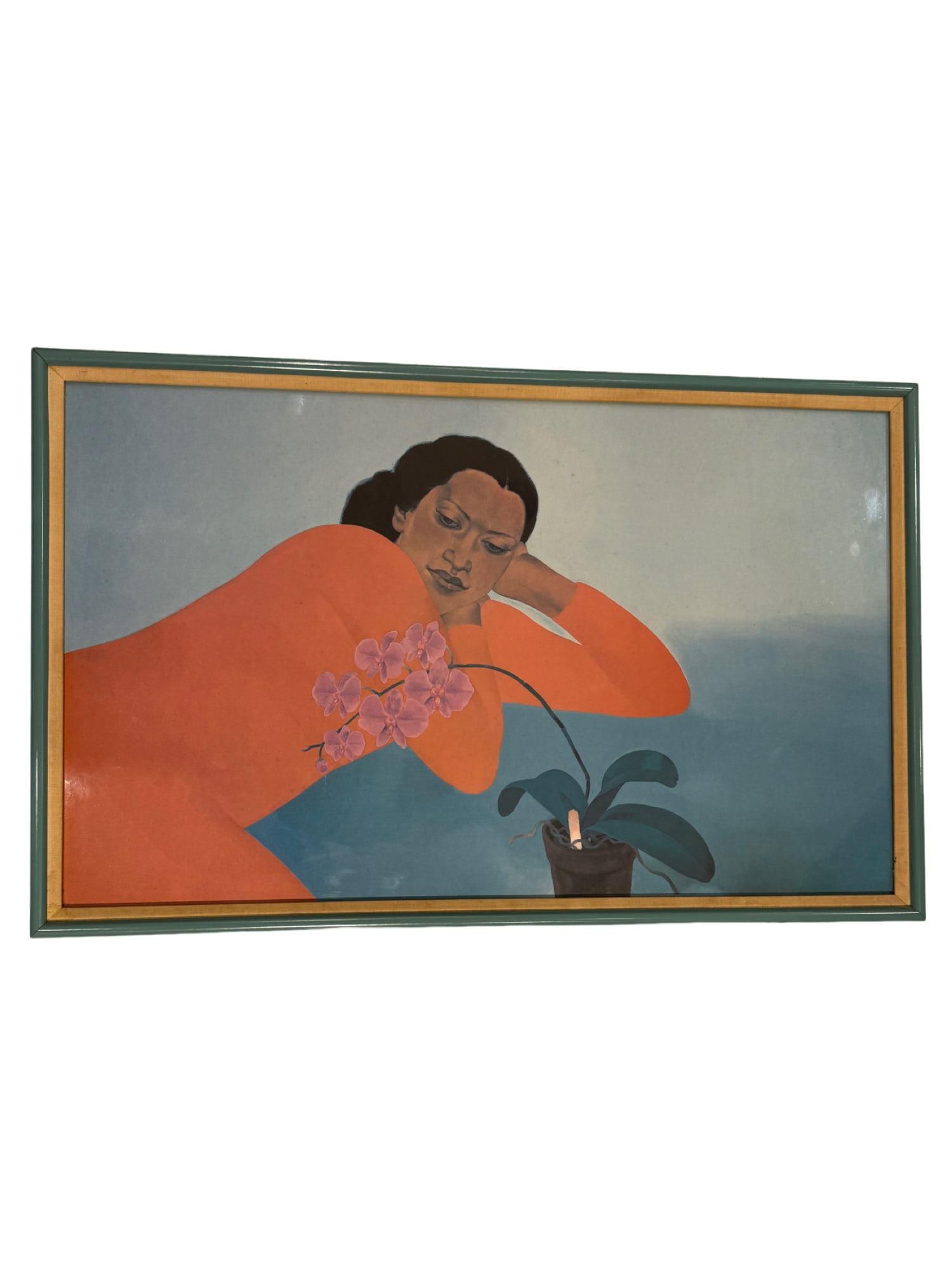 Large Beautiful Pegge Hopper Print of a Woman Reflecting Framed: **OUT OF HOUSE SHIPPING Large Beautiful Pegge Hopper Print of a Woman Reflecting Framed 38"W x 24"L Pegge Hopper was born in Oakland, California. She studied painting at the Los Angeles Art Center Col