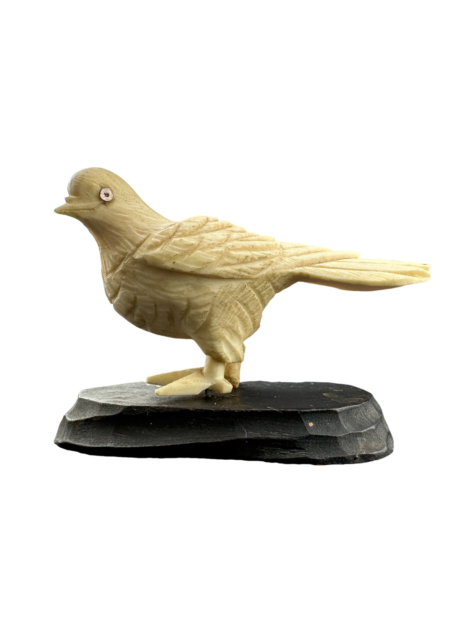 Vintage Carved Bone Pigeon-Form Desk Ornament/pen holder? on Wooden Base: PLEASE READ: in house shipping within the US If you win this item, please select self arranged for in house shipping when paying invoice. Vintage Carved Bone Pigeon-Form Desk Ornament on Wooden Base m