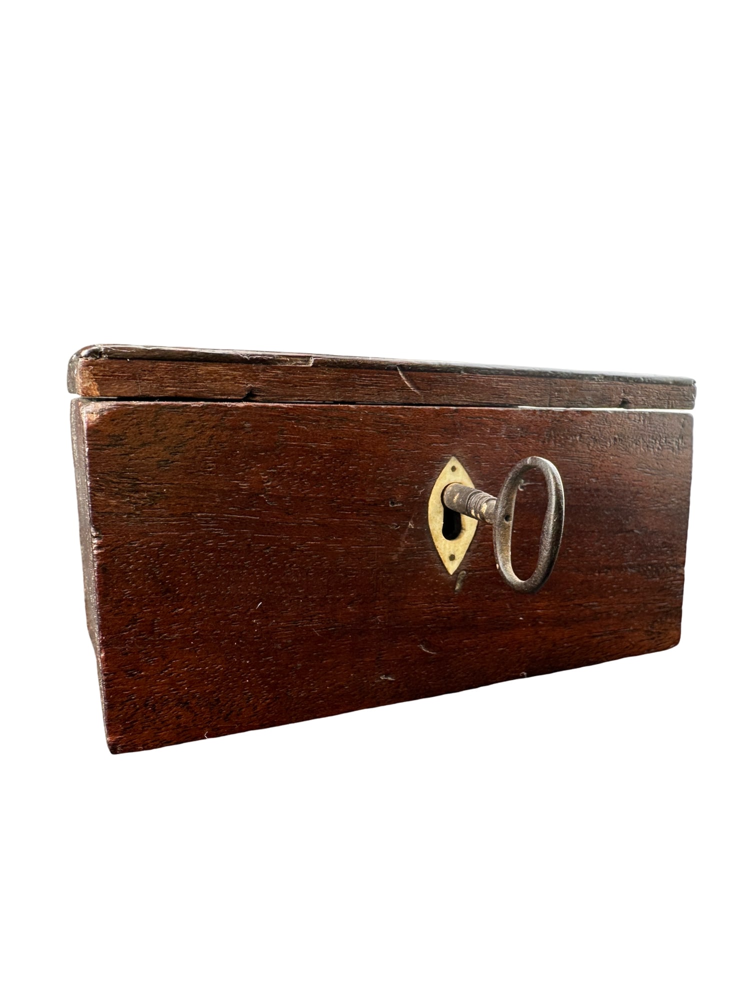 Antique rare Miniature Mahogany Locking Keepsake Box with bone inlayed key hole (1 of 6)