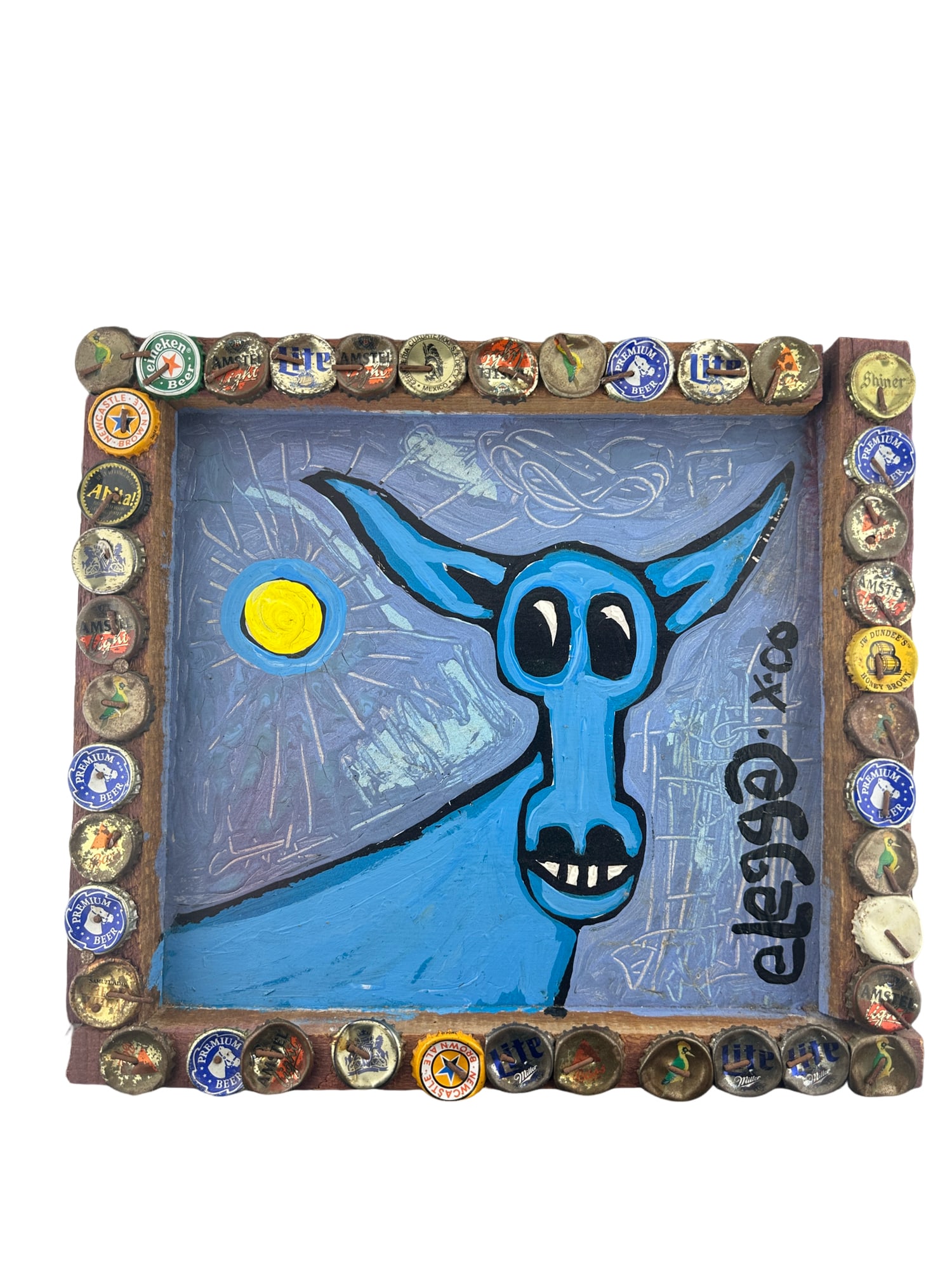 Eric Legge Original Folk Art Blue Cow/Mule/Horse: PLEASE READ: in house shipping within the US If you win this item, please select self arranged for inhouse shipping when paying invoice Eric Legge Original Folk Art Blue Cow Signed and dated. Paint