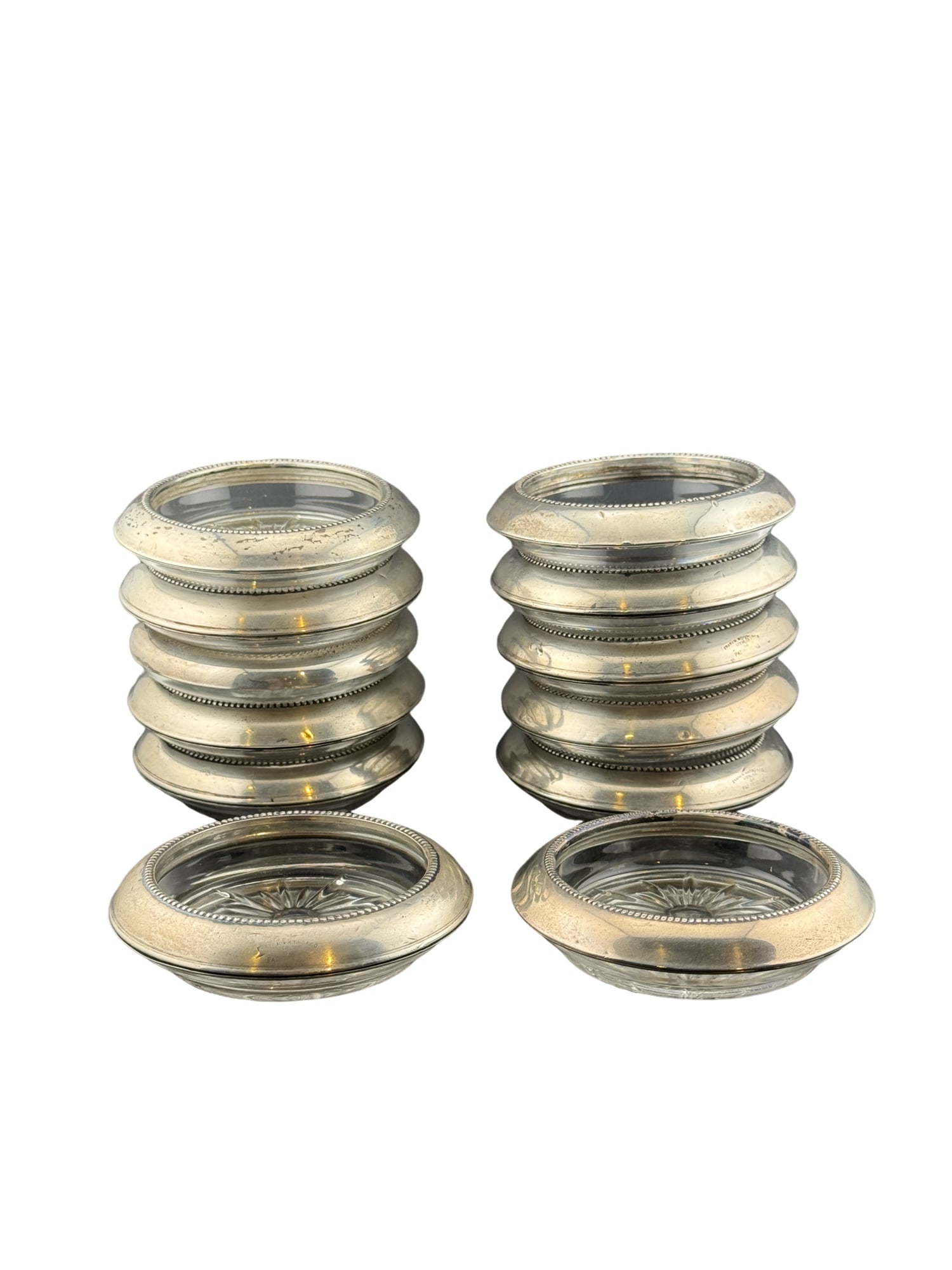 Frank M. Whiting Sterling Silver Coasters - Set of 12: PLEASE READ: In house shipping within the US. If you win this item, please select self arranged for in house shipping when paying invoice Frank M. Whiting Sterling Silver Coasters - Set of 12 4"W
