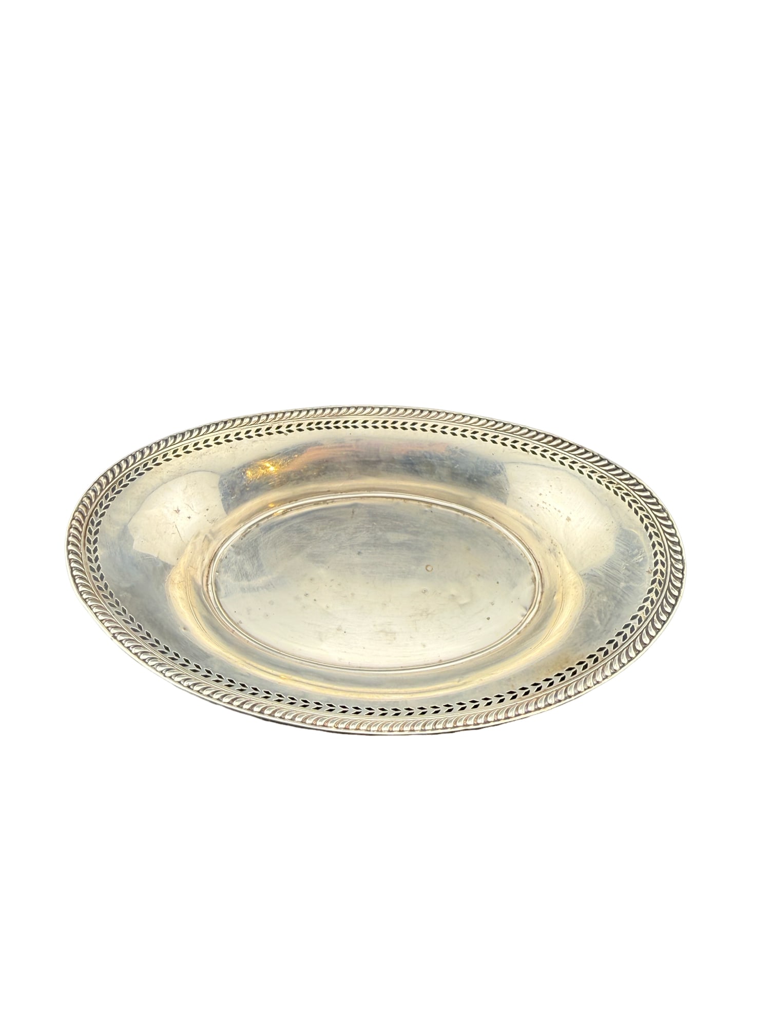Whiting Sterling Silver Pierced Oval Bowl: PLEASE READ: In house shipping within the US. If you win this item, please select self arranged for in house shipping when paying invoice Whiting Sterling Silver Pierced Oval Bowl 99 grams 9.75" x 6"