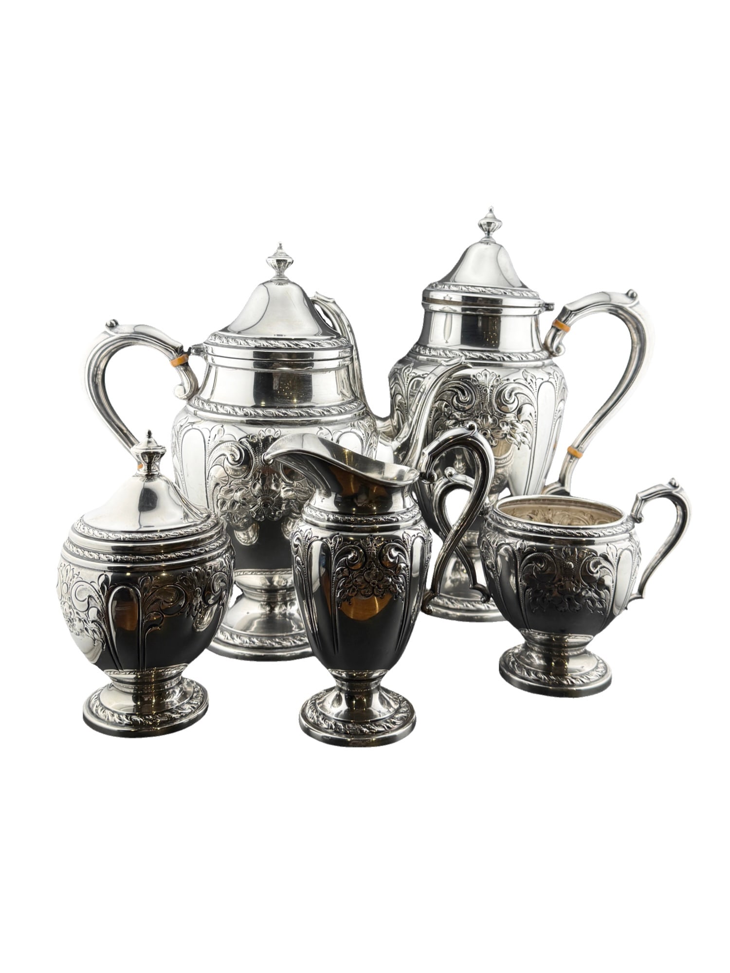 Amston Sterling Silver Pattern 817 Tea Set - Set of 5: PLEASE READ: In house shipping within the US. If you win this item, please select self arranged for in house shipping when paying invoice Amston Sterling Silver Pattern 817 Tea Set - Set of 5 2,050 to