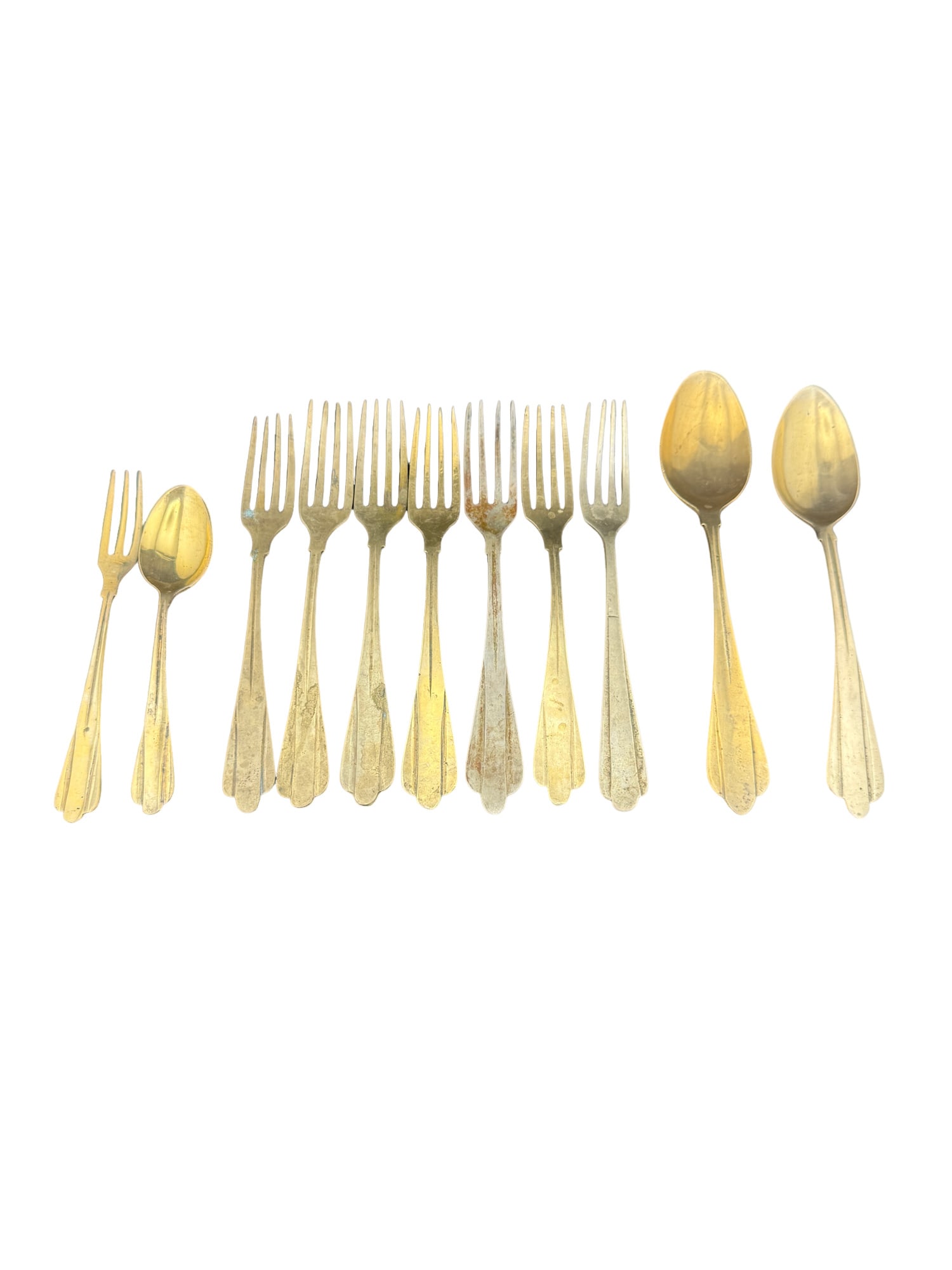 Collection of Persian Islamic Brass/Sterling? Flatware - 11 Pieces: PLEASE READ: In house shipping within the US. If you win this item, please select self arranged for in house shipping when paying invoice Collection of Persian Islamic Brass/sterling Silver? Flatware