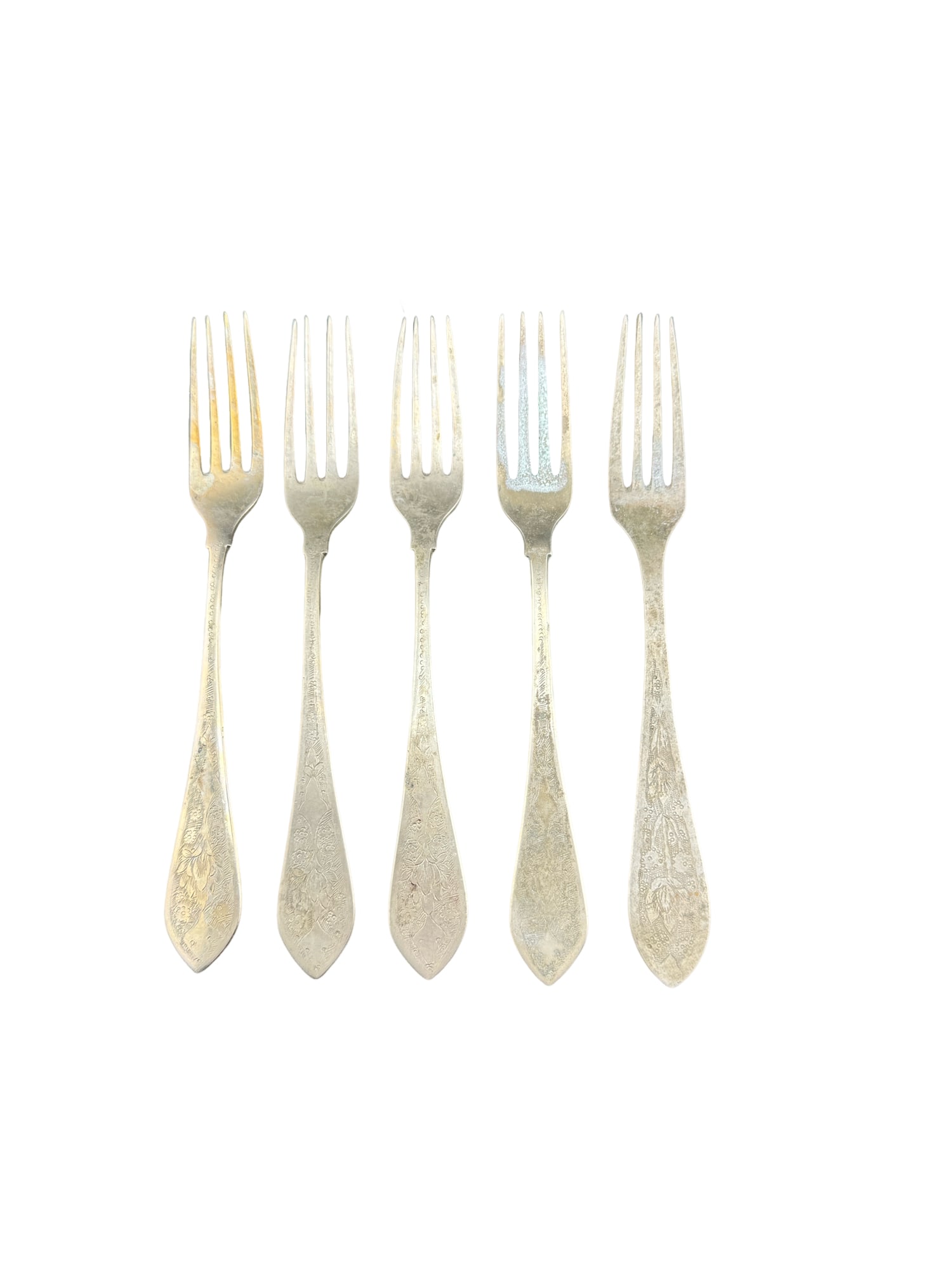 Etched Persian/Islamic Brass/Sterling? Flatware - 5 Forks: PLEASE READ: In house shipping within the US. If you win this item, please select self arranged for in house shipping when paying invoice Etched Persian/Islamic Brass/sterling Silver? Flatware - 5