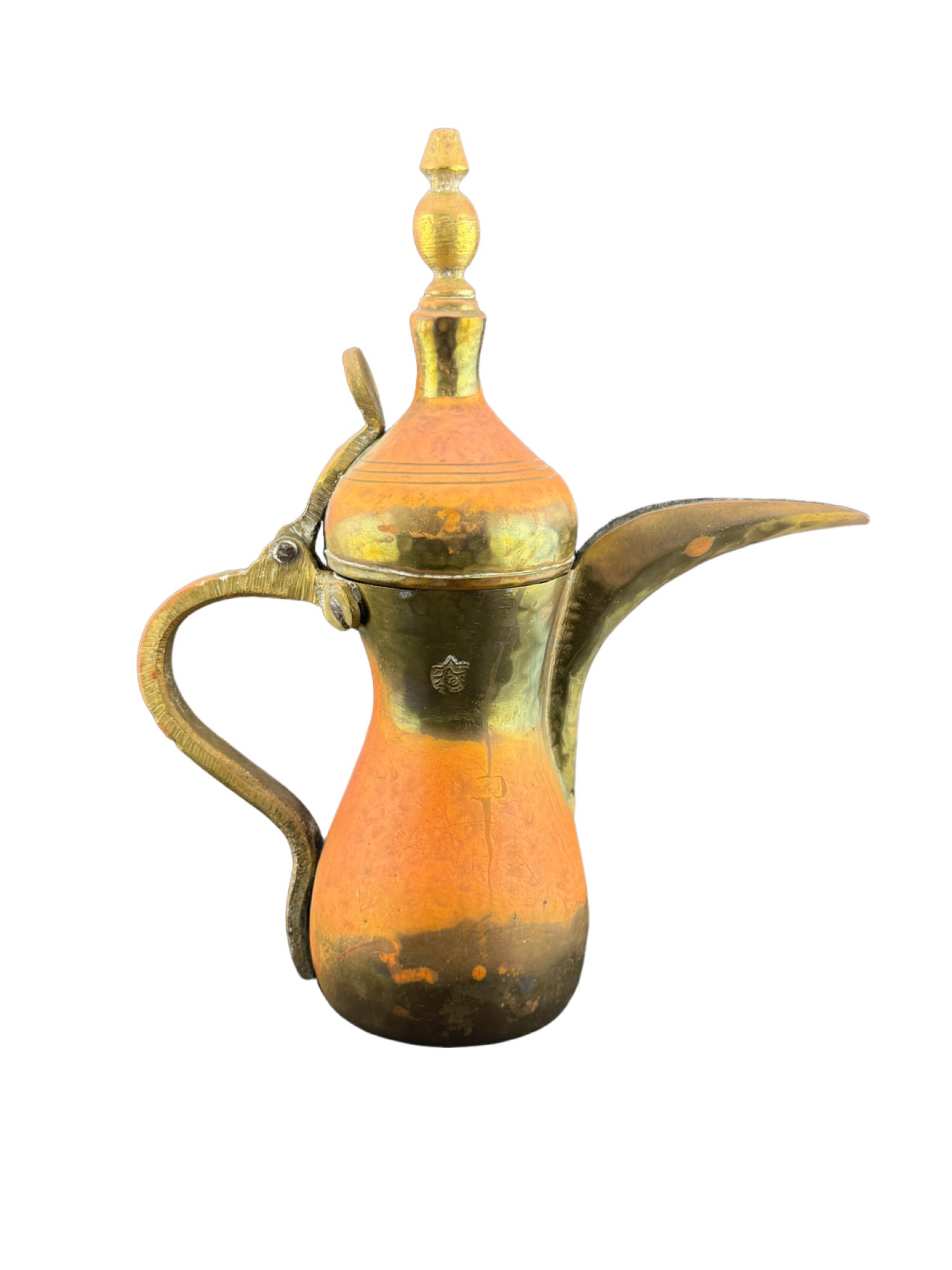 Islamic Brass Dallah with Natural Patina: PLEASE READ: In house shipping within the US. If you win this item, please select self arranged for in house shipping when paying invoice Islamic Brass Dallah with Natural Patina 10"H x 9"W