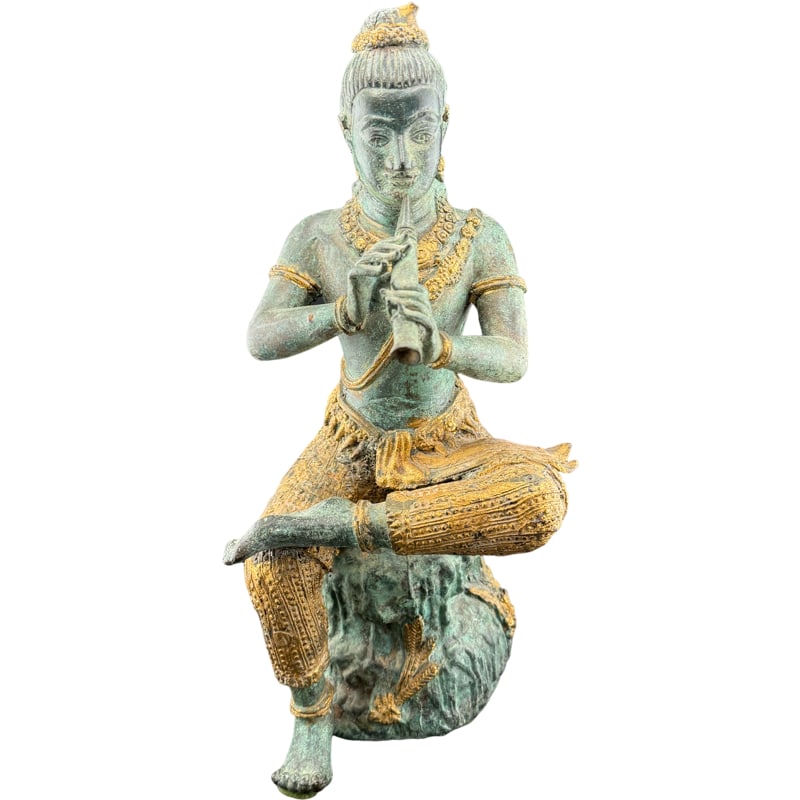 Vintage Thai Musician Bronze Sculpture: PLEASE READ: In house shipping within the US. If you win this item, please select self arranged for in house shipping when paying invoice 12"H x 5" x 7"