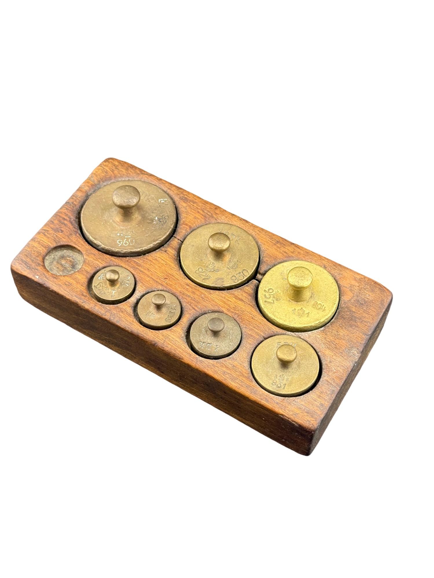 Antique Brass Scale Weights in Wooden Box (1 of 4)