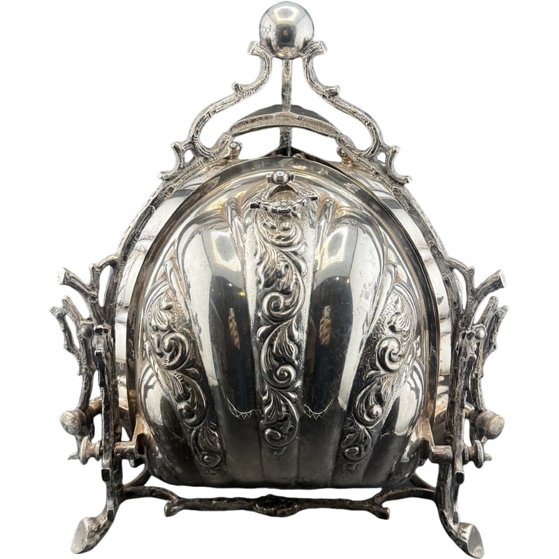 Antique Silver Electro Plate Ornate 3 Part Serving Biscuit Warmer Dish: PLEASE READ: in house shipping within the US If you win this item, please select self arranged for in house shipping when paying invoice 11"H x 9"