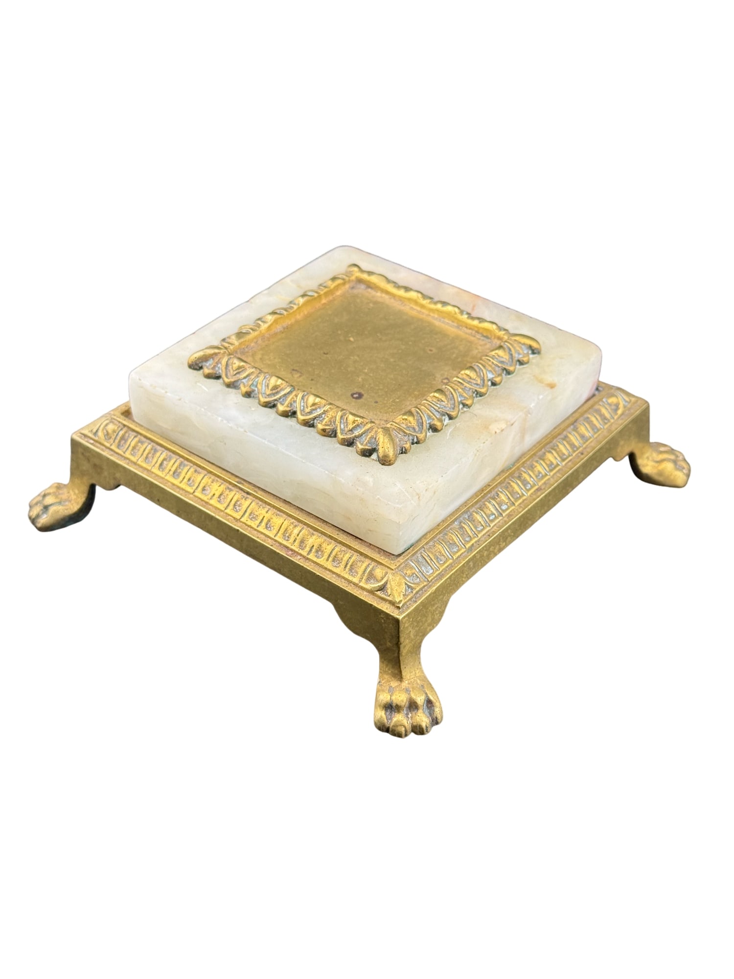 Antique Brass Marble Decorative Pedestal/Inkstand: PLEASE READ: in house shipping within the US If you win this item, please select self arranged for in house shipping when paying invoice Antique Brass Marble Decorative Pedestal/Inkstand 4.5" x 4.5" x