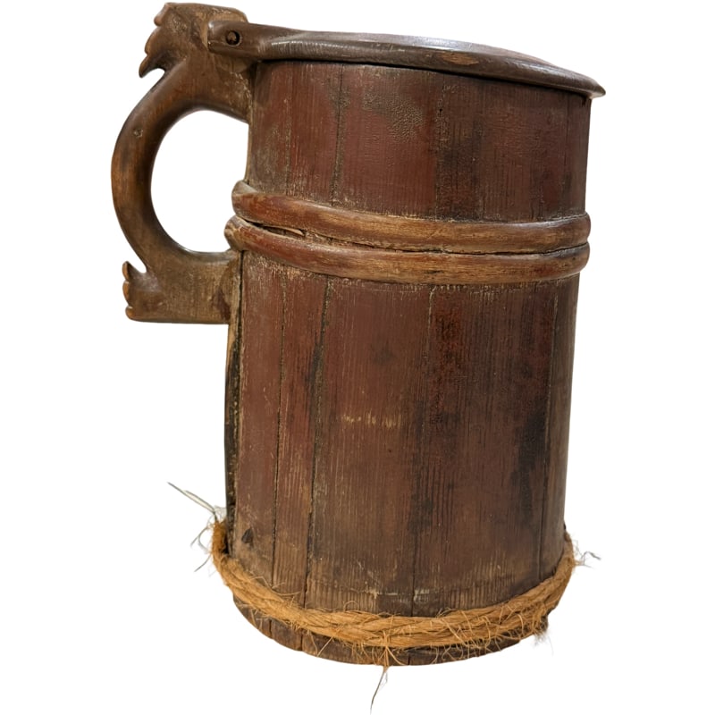 Antique Scandinavian Lidded Wooden Tankard: PLEASE READ: in house shipping within the US If you win this item, please select self arranged for in house shipping when paying invoice 9.25"H x 7"L From the Charleston Estate of Charlie Prioleau