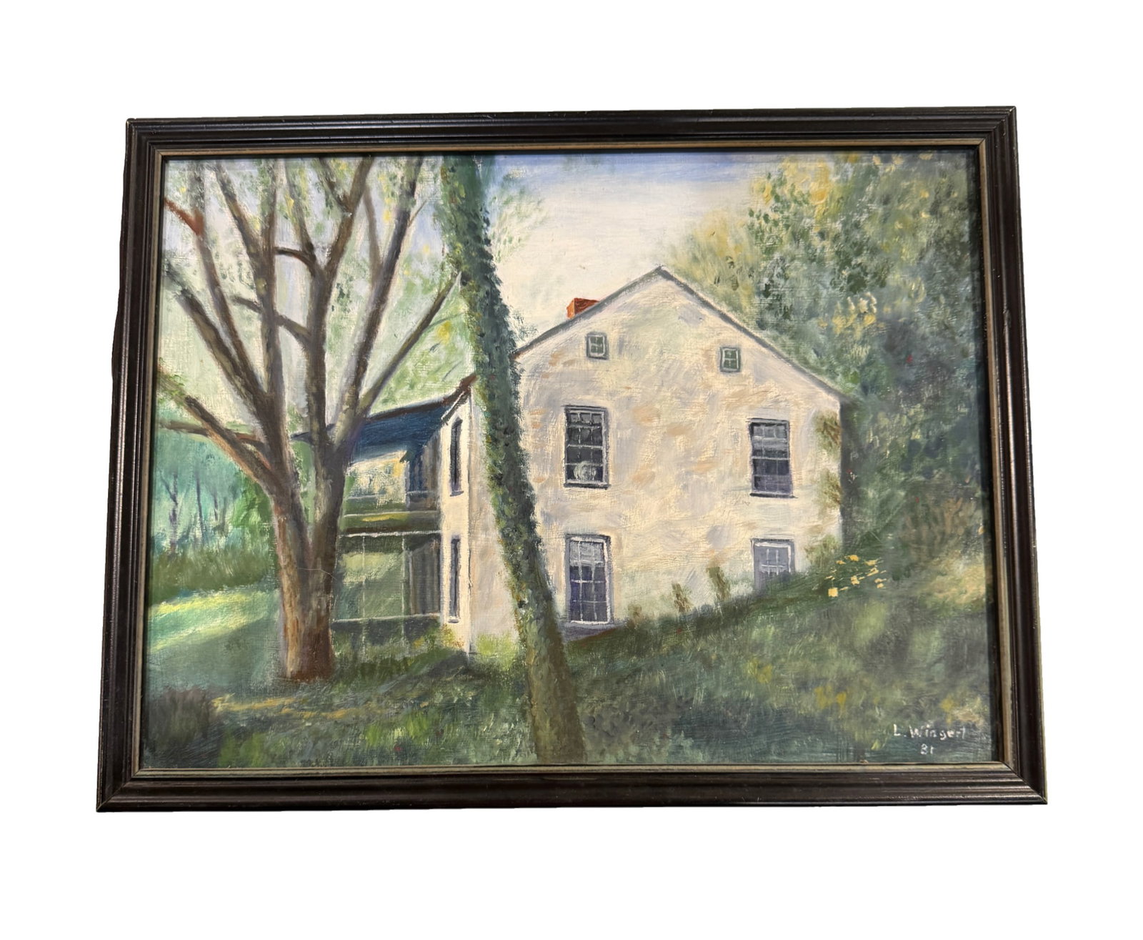 Original Oil House Painting on Board by Louis Wingert '81: PLEASE READ: in house shipping within the US If you win this item, please select self arranged for in house shipping when paying invoice Original Oil Painting on Board by L. Wingert '81 17"W x 13"L Ba