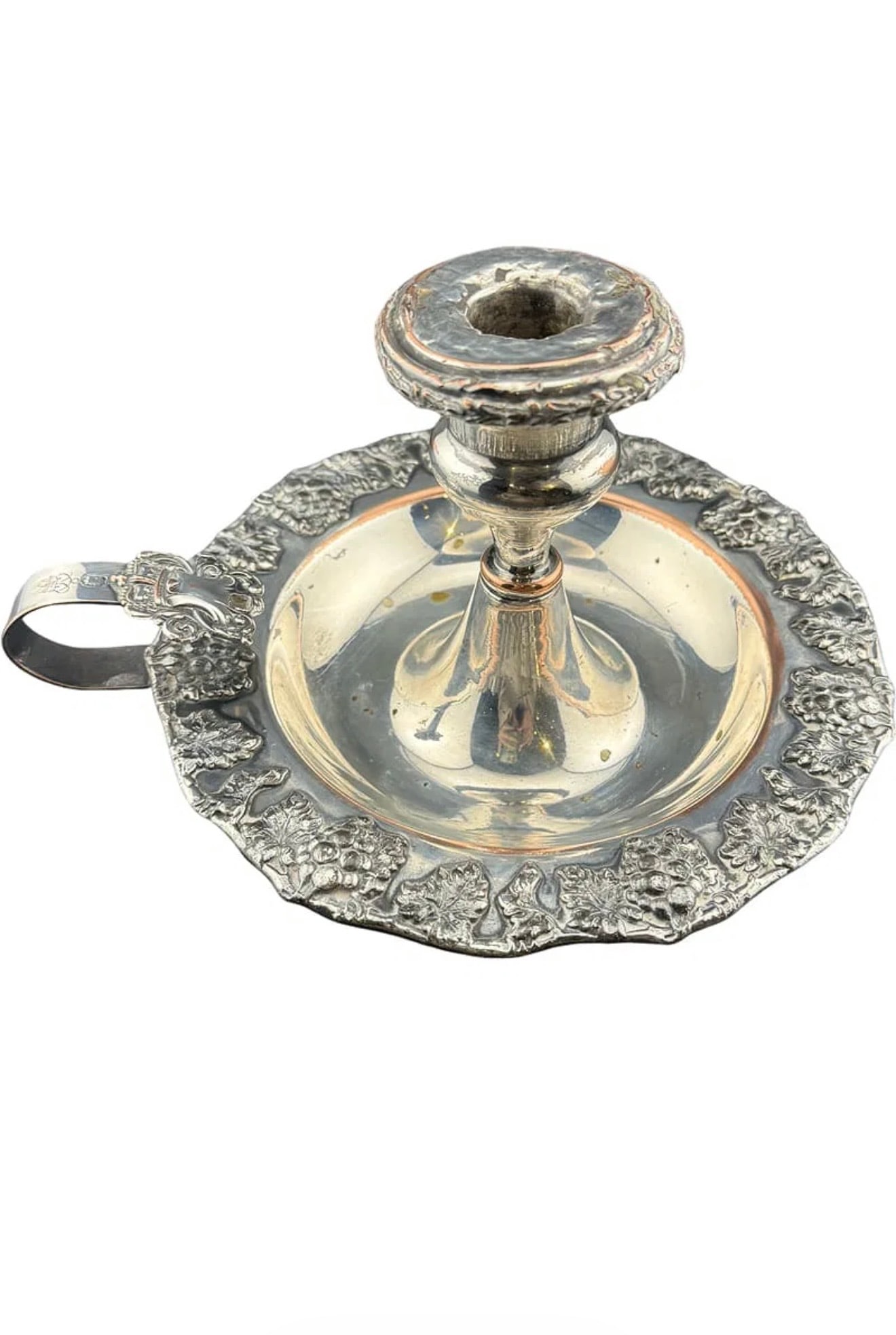 Victorian Silver Plated Chamberstick Candle Holder With Grape Design - Historical Charleston Estate (1 of 5)