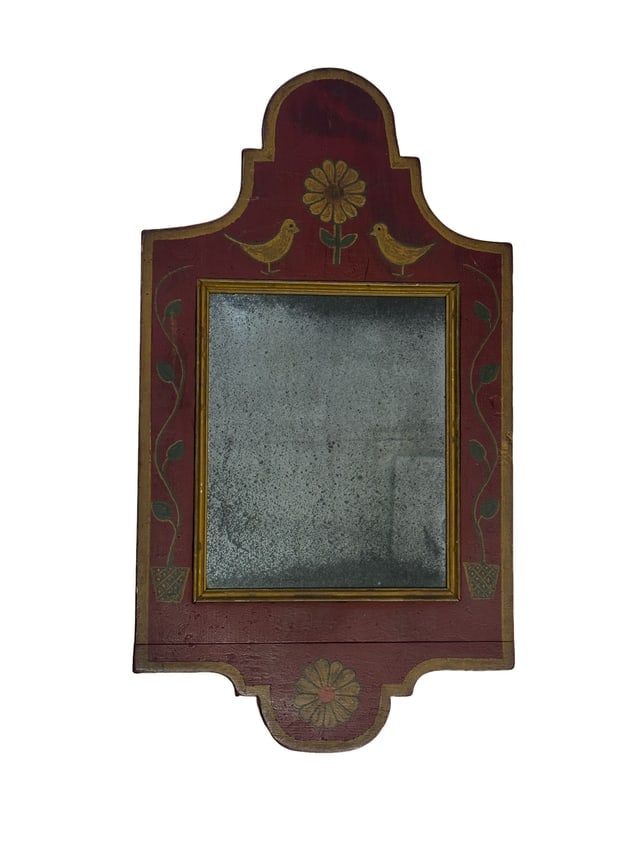 Antique Queen Anne courting mirror with old glass folk art mirror (1 of 5)