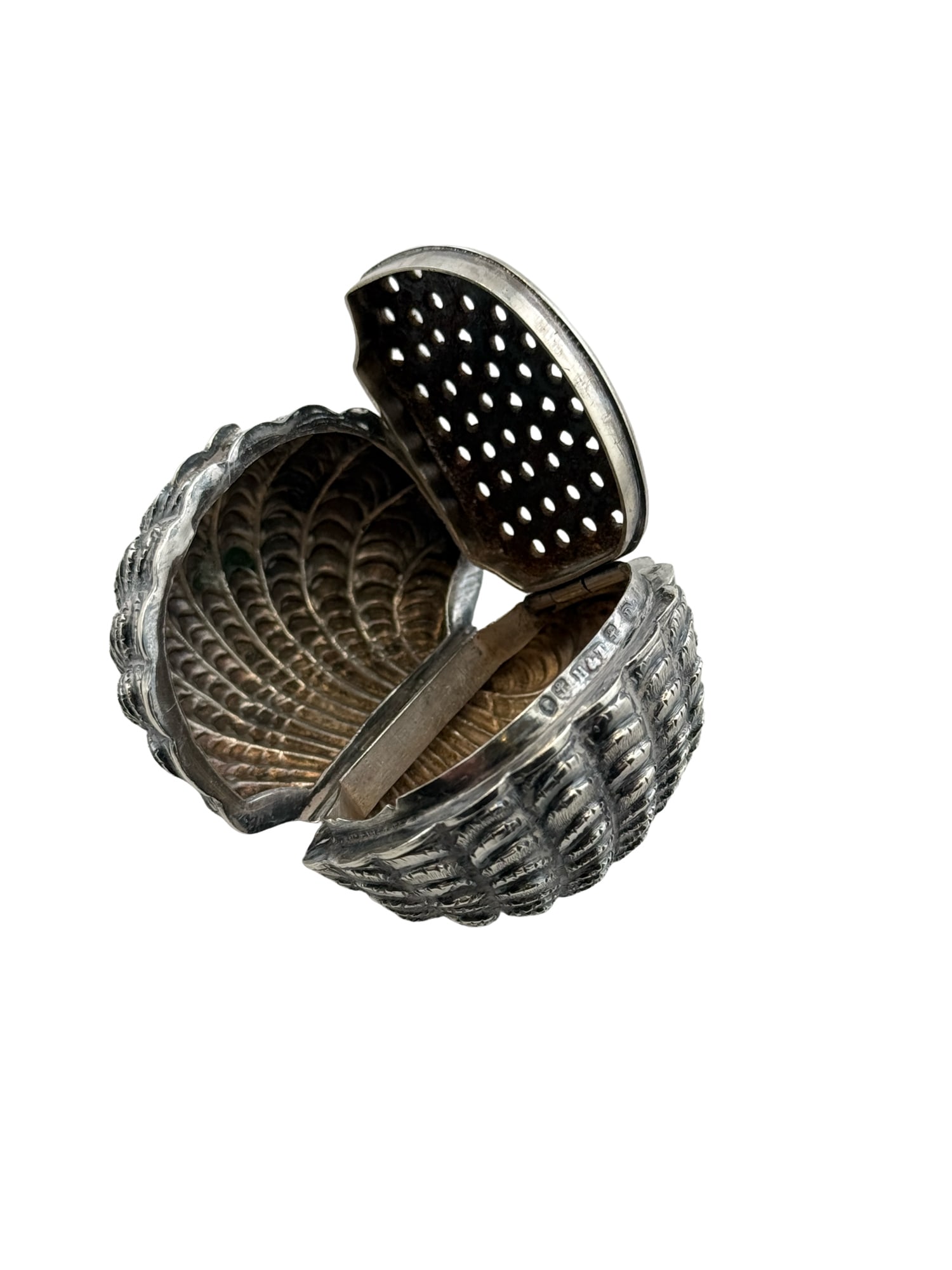Antique Victorian Hilliard & Thomason Sterling Silver Nutmeg Shell Grater, Birmingham 1875: PLEASE READ: in house shipping within the US If you win this item, please select self arranged for in house shipping when paying invoice. Antique Victorian Hilliard & Thomason Sterling Silver Nutmeg