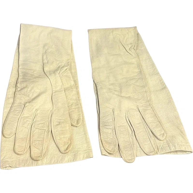 White Opera Gloves - Made In France for Bergdorf Goodman - 100% Silk Lined: PLEASE READ: In house shipping within the US. If you win this item, please select self arranged for in house shipping when paying invoice 21.5"L From the Charleston Estate of Charlie Prioleau Paul