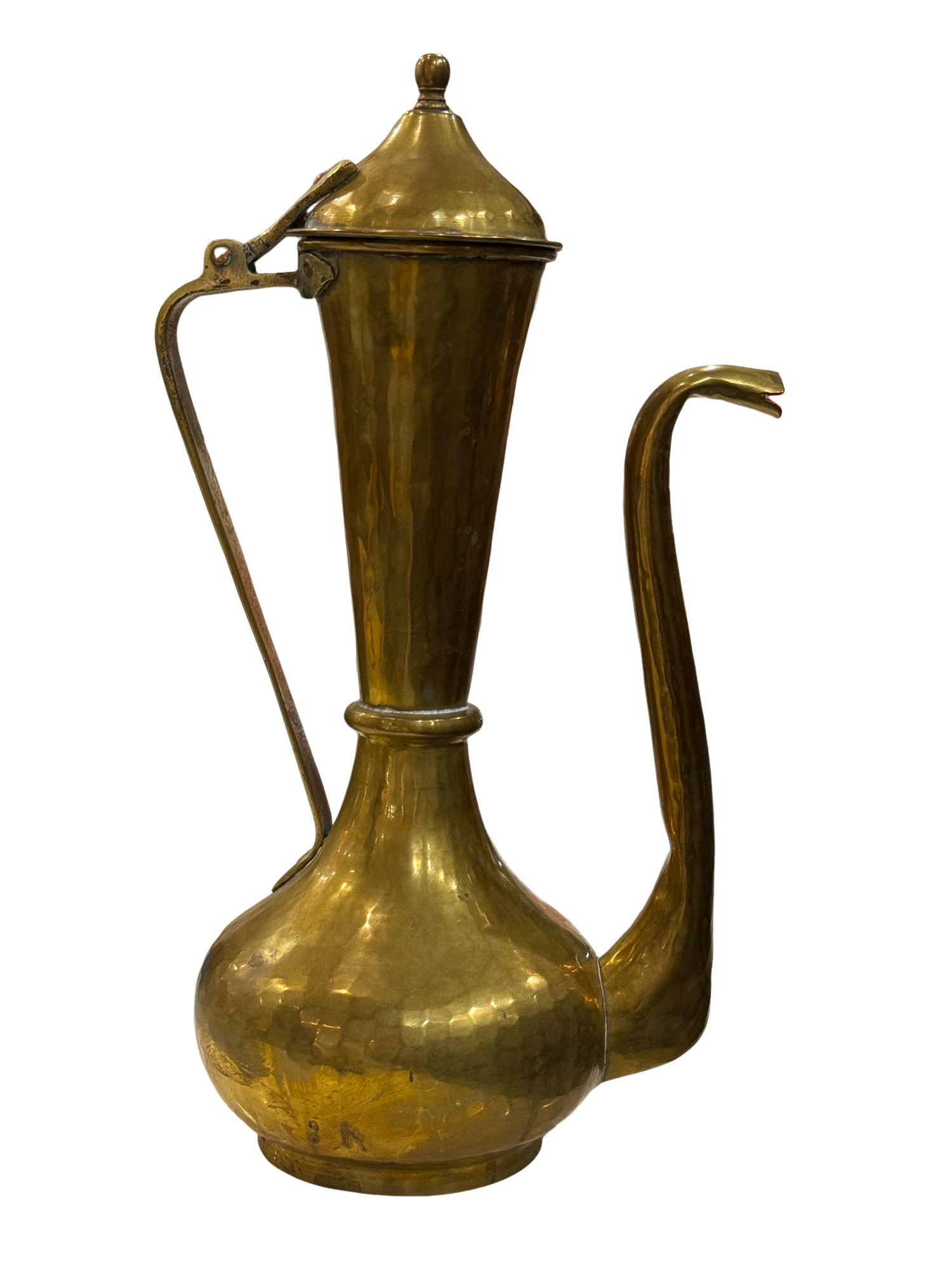 Imperial Russian Brass Hand Hammered Dallah-Style Pitcher c. 1900: PLEASE READ: in house shipping within the US If you win this item, please select self arranged for inhouse shipping when paying invoice Imperial Russian Brass Hand Hammered Dallah-Style Pitcher c.