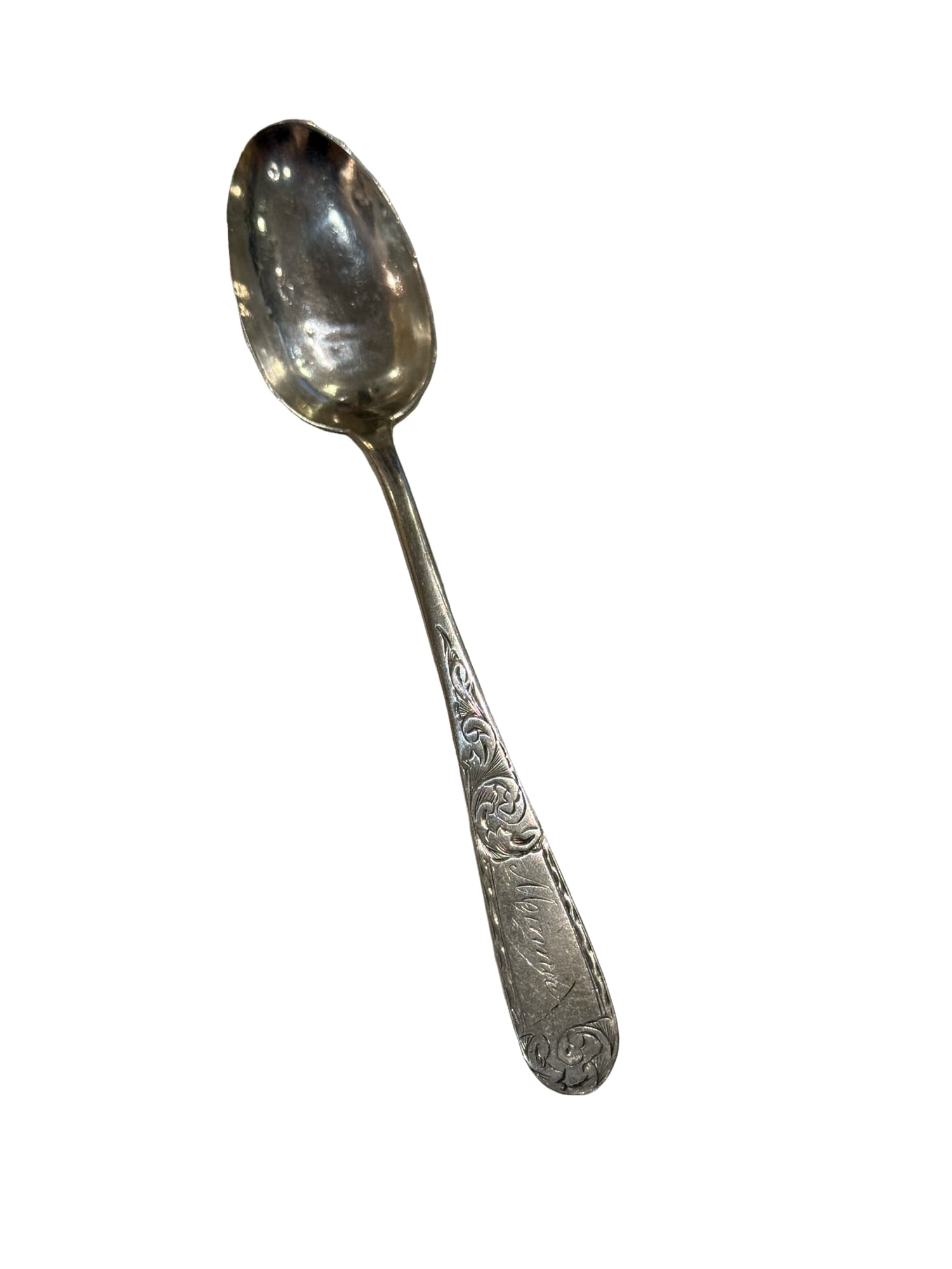 S. Kirk & Son 10.15 Coin Silver Monogrammed Spoons: PLEASE READ: in house shipping within the US If you win this item, please select self arranged for in house shipping when paying invoice S. Kirk & Son 10.15 Coin Silver Monogrammed Spoons 6"L 18 grams