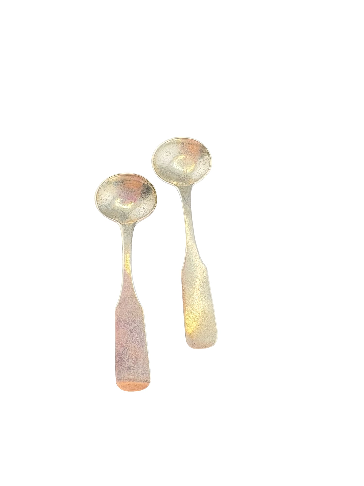 Set of 2 Coin Silver Condiment Spoons by Philadelphia silversmith James Peters: PLEASE READ:in house shipping within the US. If you win this item, please select self arranged for in house shipping when paying invoice. Set of 2 Coin Silver Condiment Spoons made by Philadelphia sil