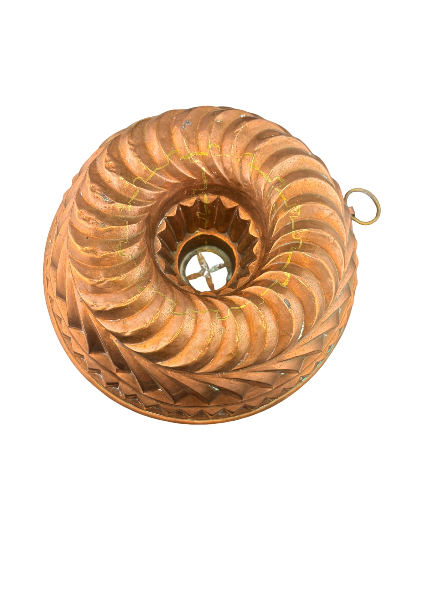 Antique Hand Carved Copper Pudding Mold: PLEASE READ:in house shipping within the US. If you win this item, please select self arranged for in house shipping when paying invoice. Arts and crafts style hand carved mould made in Italy. Approx.
