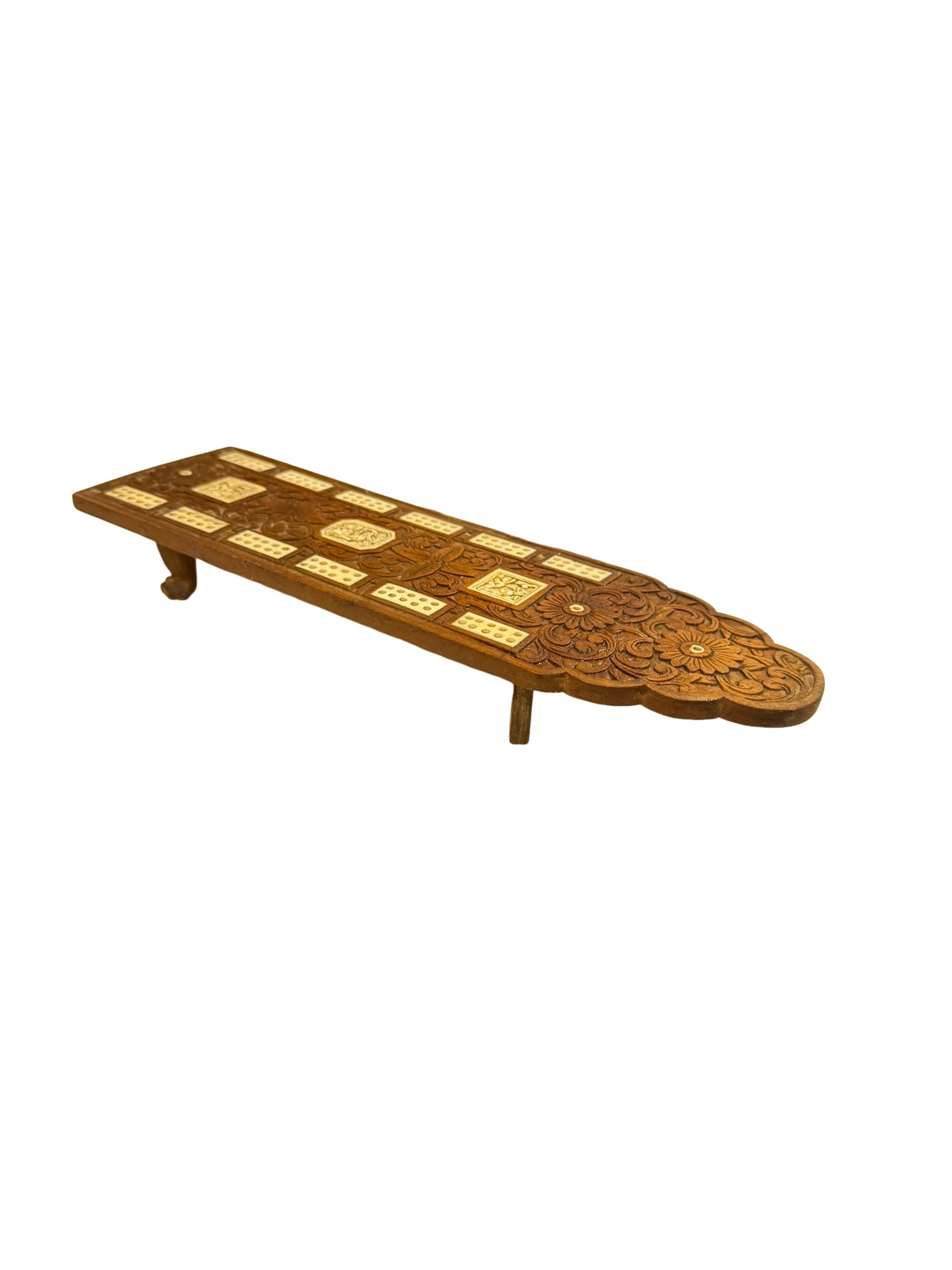 CHINESE EXPORT CARVED AND INLAID WOODEN CRIBBAGE BOARD (1 of 7)