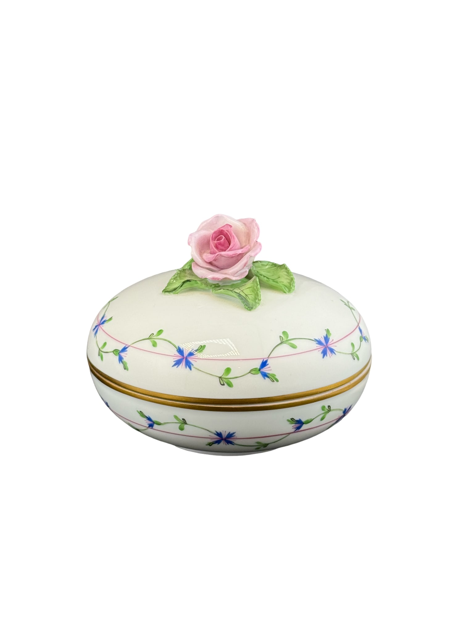 Herend Blue Garland Porcelain Lidded Box: PLEASE READ: in house shipping within the US If you win this item, please select self arranged for inhouse shipping when paying invoice Herend Blue Garland Porcelain Lidded Box 4"H x 5"W From the Char