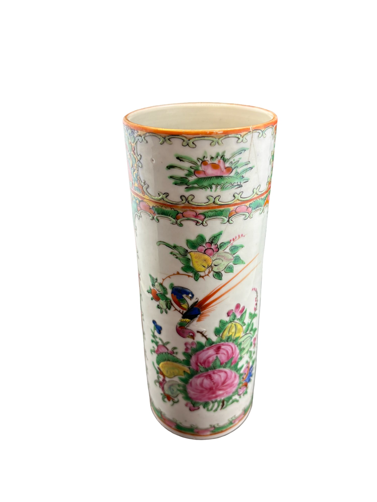 Rose Medallion Asian Hand Painted Vase: PLEASE READ:in house shipping within the US. If you win this item, please select self arranged for in house shipping when paying invoice. Approx. 8.75" height, 3.25" wide From the Charleston Estate of