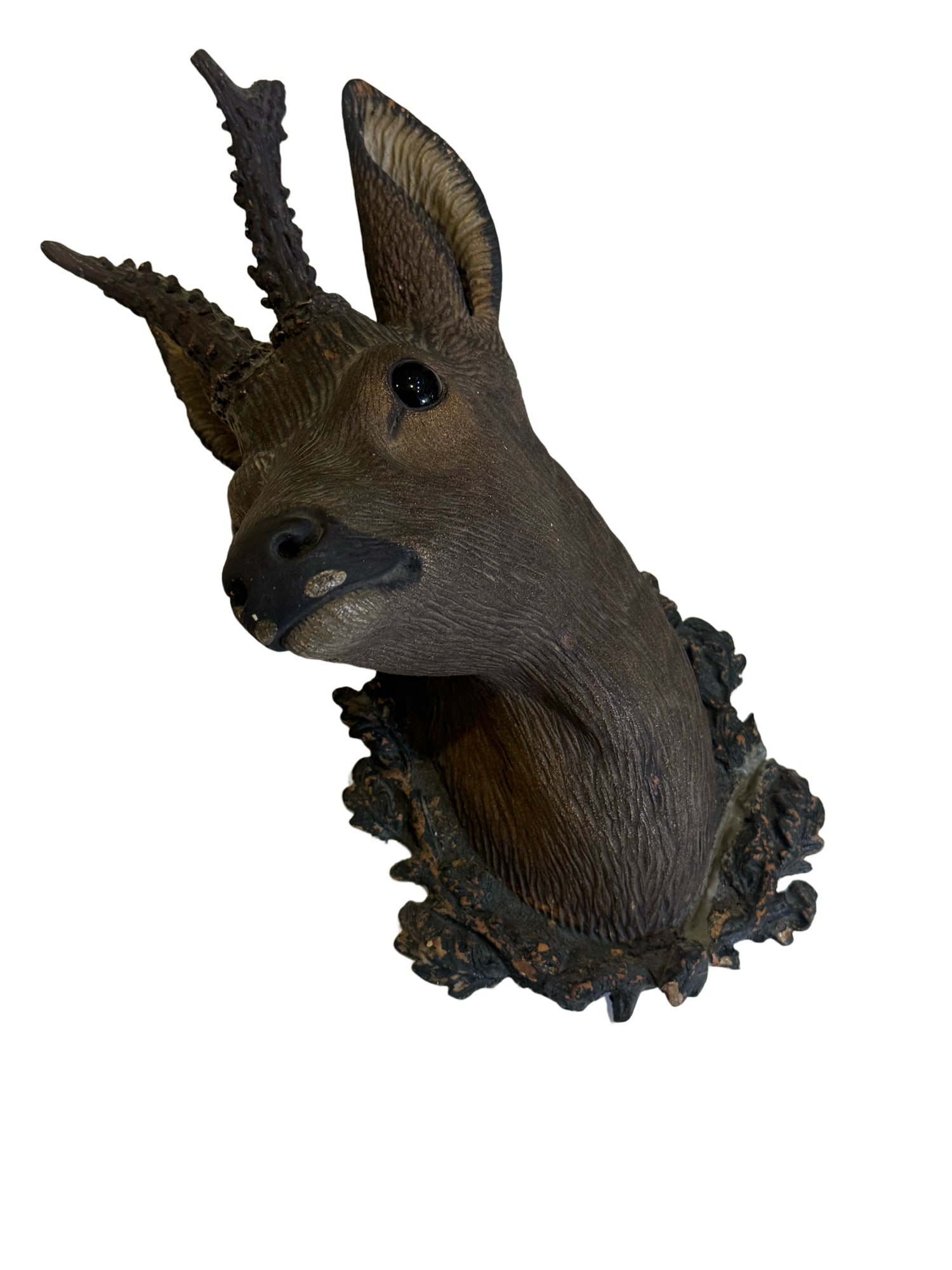 Antique Terracotta Mounted Deer Head - Possible Black Forest ?: **OUT OF HOUSE SHIPPING 17.5" x 9"L From the Charleston Estate of Charlie Prioleau Paul
