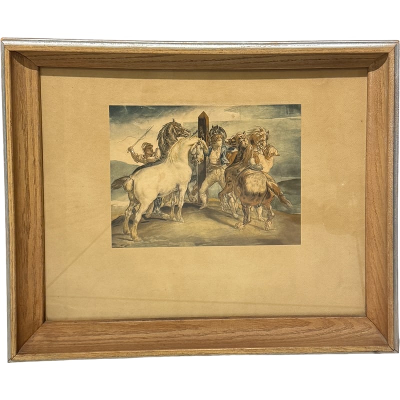 The Horse Market Print by Theodore Gericault: **OUT OF HOUSE SHIPPING Original is housed in the Louvre Museum in Paris, France frame: 19" x 23" From the Charleston Estate of Charlie Prioleau Paul