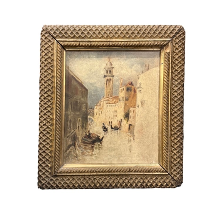 Original Oil On Canvas of Italy - Unsigned: **OUT OF HOUSE SHIPPING frame: 16.5" x 14.5" From the Charleston Estate of Charlie Prioleau Paul