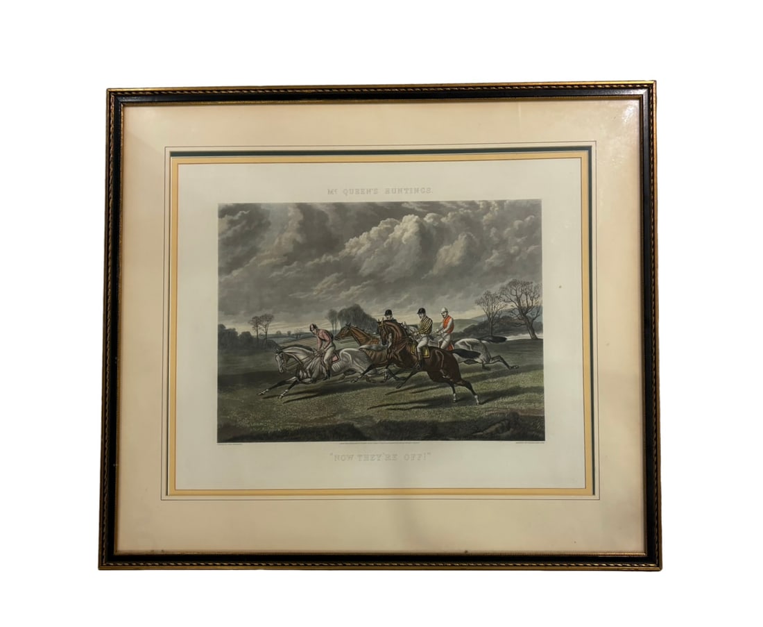 “Now They’re Off!” John Sturgess print Engraved by Charles Hunt & Son published in 1875: PLEASE READ: OUT OF HOUSE SHIPPPING If you win this item, please select self arranged for in house shipping when paying invoice. McQueen's Huntings — "Now They're Off" Aquatint engraved print by Cha