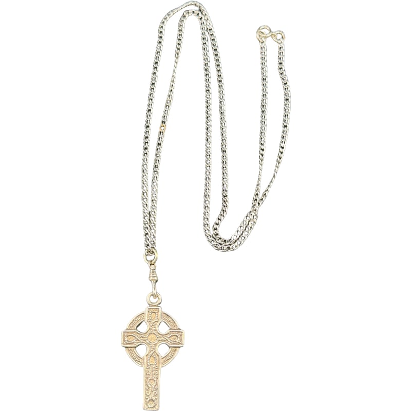Sterling Silver Celtic Cross Pendant and Chain: PLEASE READ: In house shipping within the US. If you win this item, please select self arranged for in house shipping when paying invoice chain is not sterling 2" pendant pendant weighs 14 grams chain