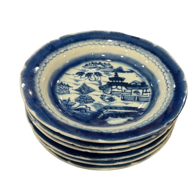 Set of 6 Antique Chinese Canton Blue and White Porcelain Plates (1 of 8)