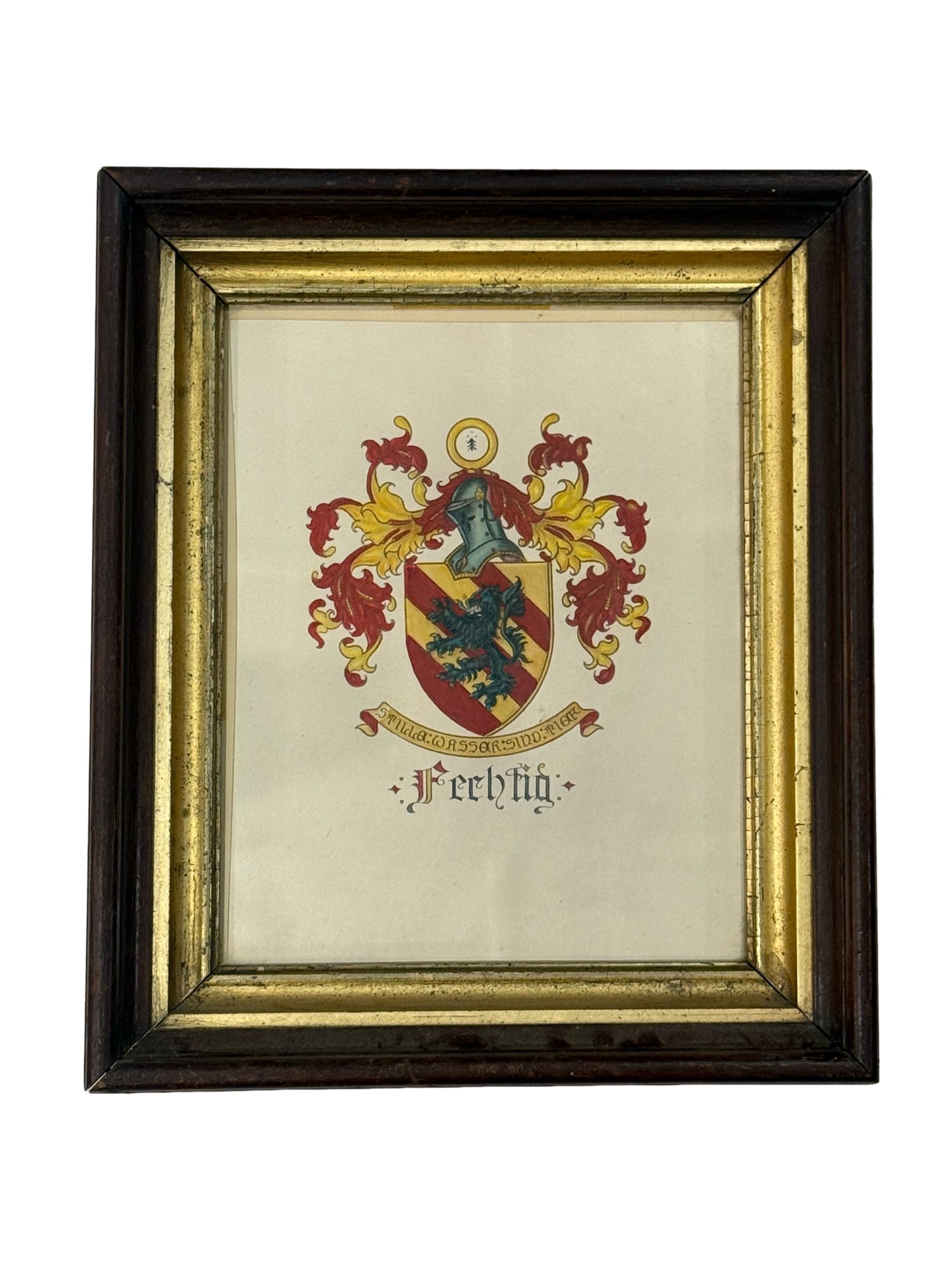 Antique Painting Coat Of Arms - Fechtig Family Crest German Proverb Crest (1 of 5)