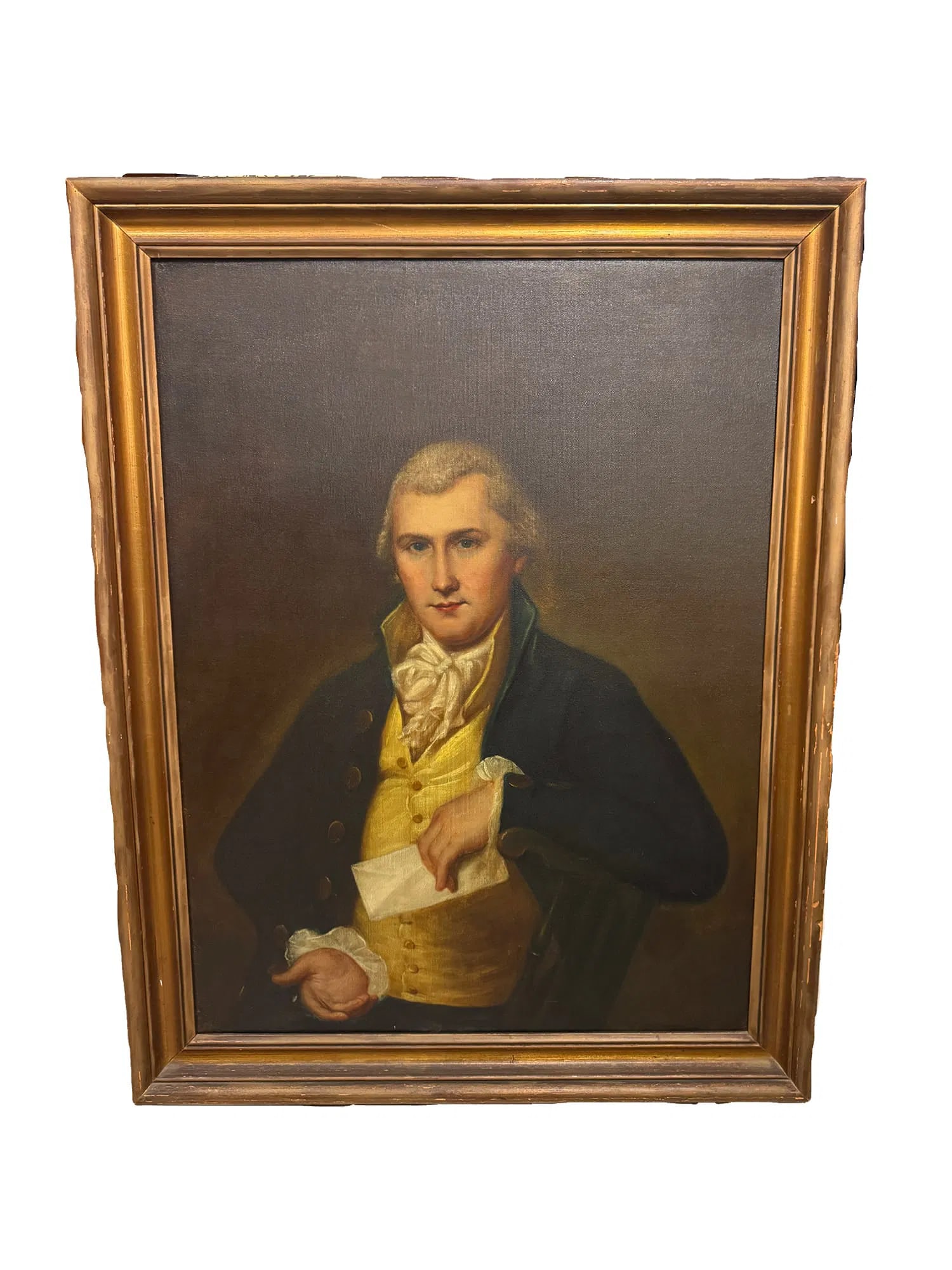 Reproduction on canvas of Elie Williams Portrait by Charles William Peale: **OUT OF HOUSE SHIPPING While we have conducted thorough research on this item, we cannot guarantee the absolute accuracy or completeness of the findings due to limited available documentation. reprod