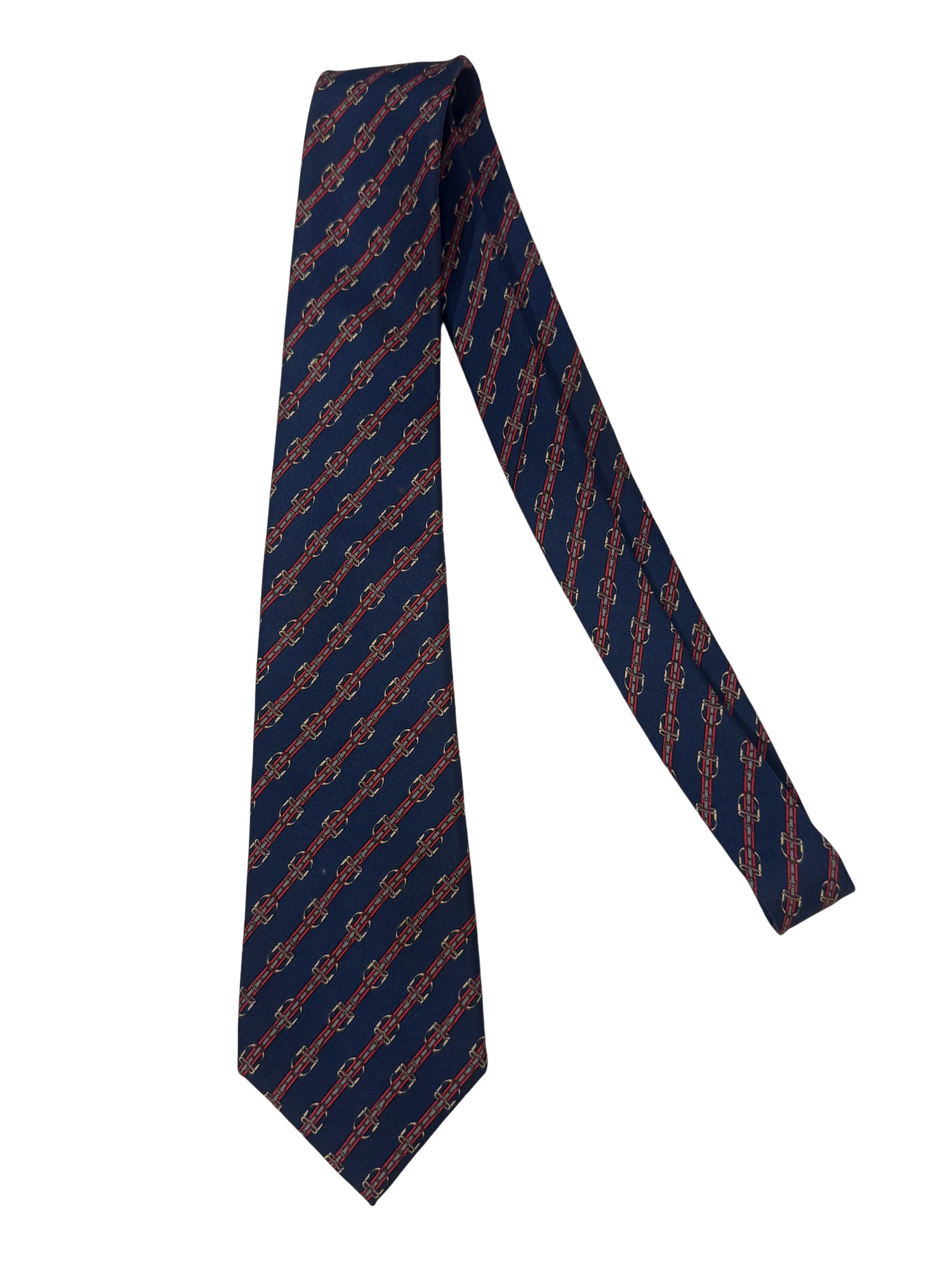 Vintage Hermes 100% Silk Necktie / Tie Made in France Equestrian Style Red and Navy (1 of 6)