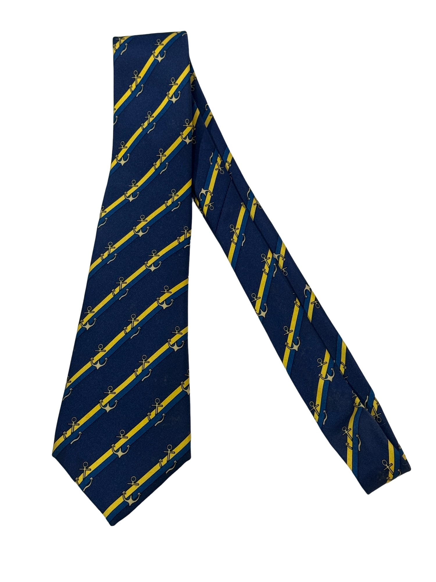 Vintage Hermes 100% Silk Anchor and Stripe Necktie / Tie (1 of 6)