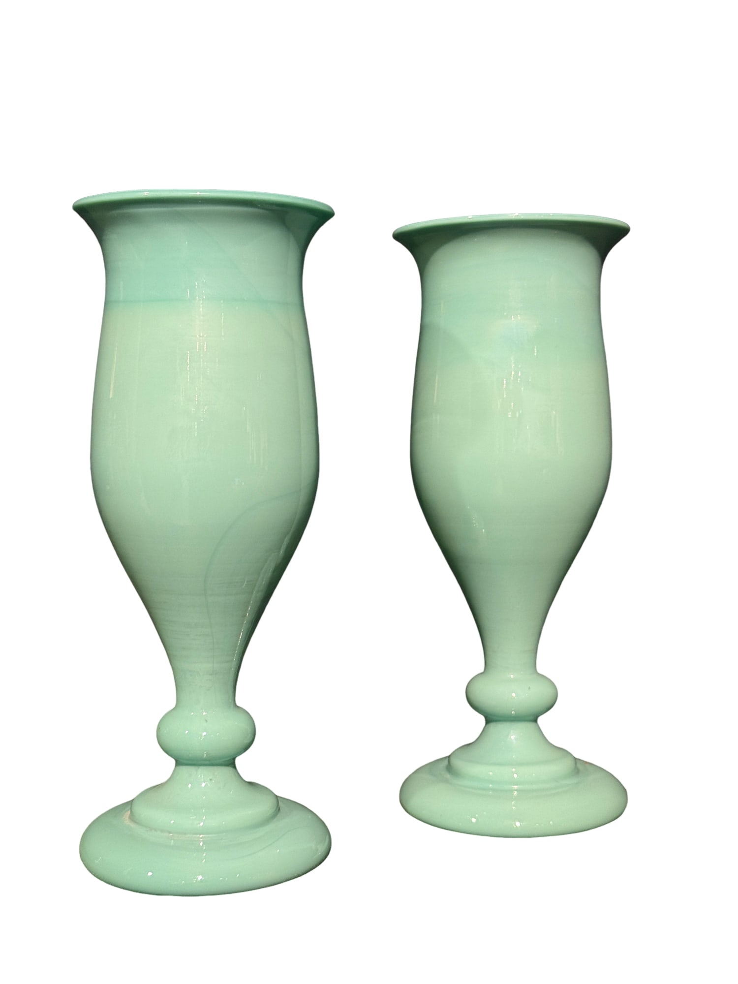 Vintage Glass Rare Aqua Blue Opaline Vase / Goblet Pair: In house shipping Vintage Opaline Glass Vase / Goblet Pair Elegant pair of vintage opaline glass vases featuring a softly luminous finish and classic decorative form. A charming addition to a collecti