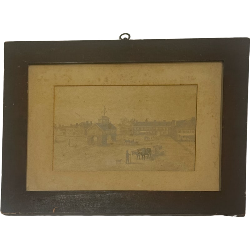 Print / Photo / Lithograph ?? Hagerstown Maryland 1807 , City Market: **OUT OF HOUSE SHIPPING frame: 14" x 18" sight: 7" x 10.75" From the Charleston estate of Charlie Prioleau Paul
