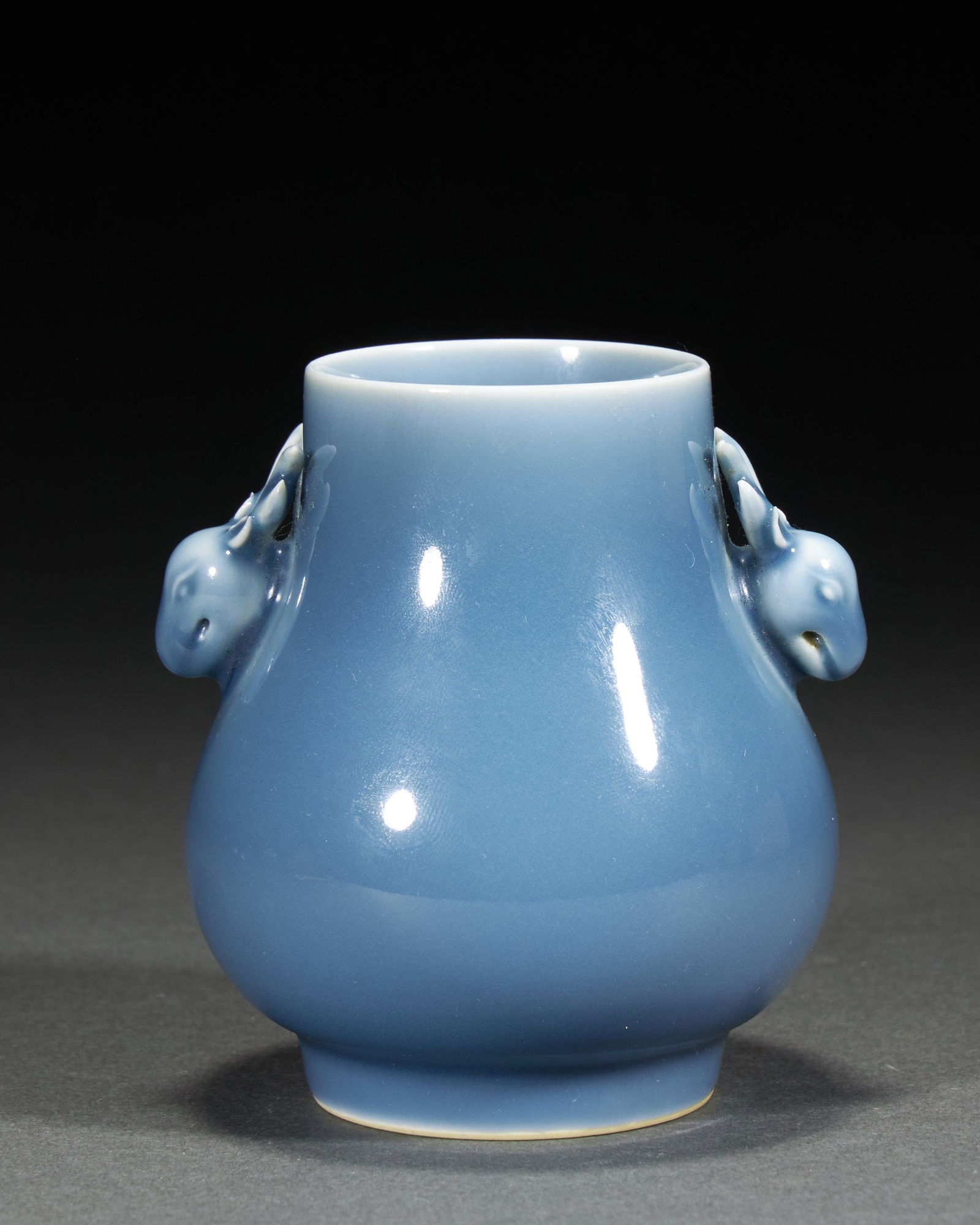 Blue glazed double ear bottle (1 of 5)