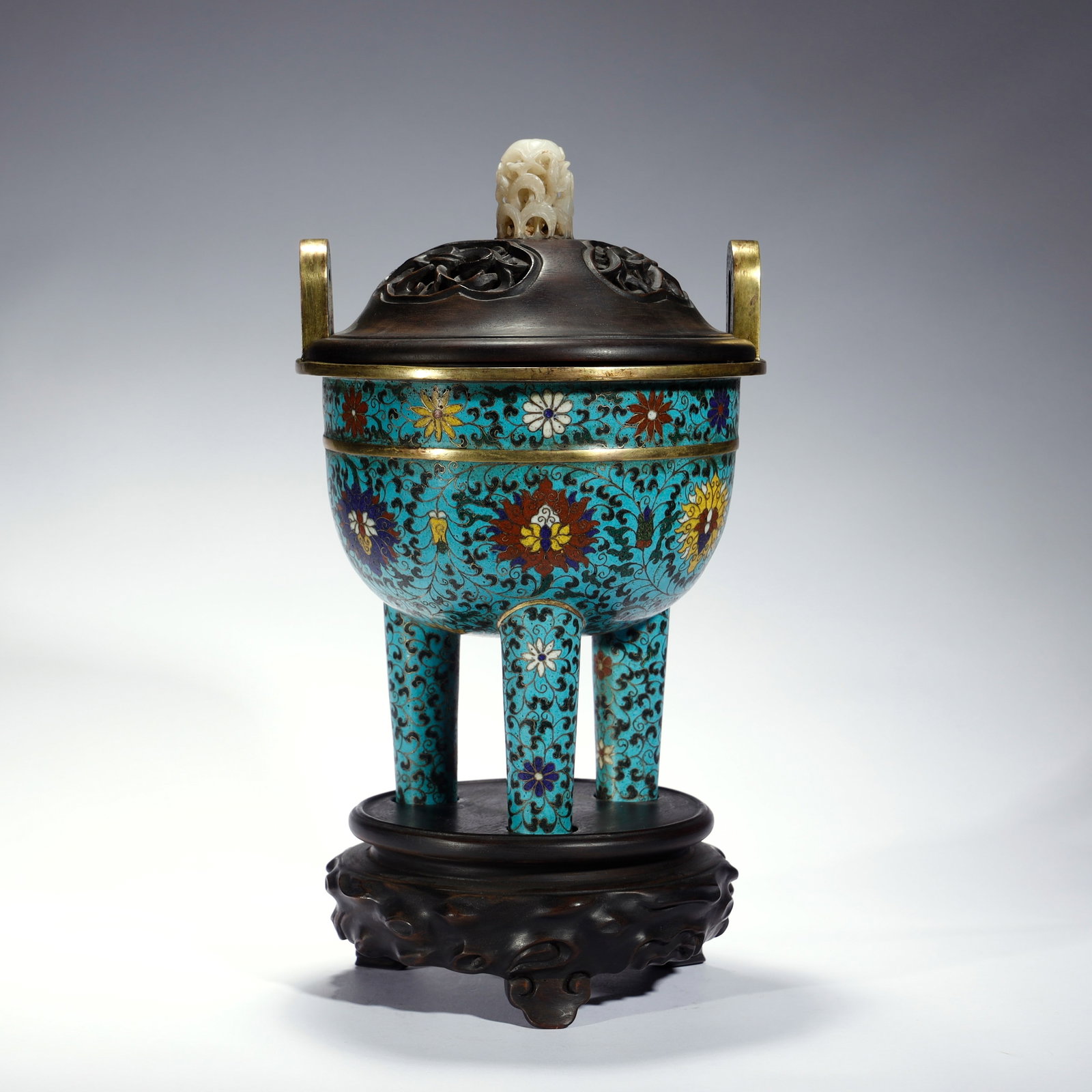 CLOISONNE FLORAL PATTERN THREE LEGGED STOVE,QING (1 of 12)