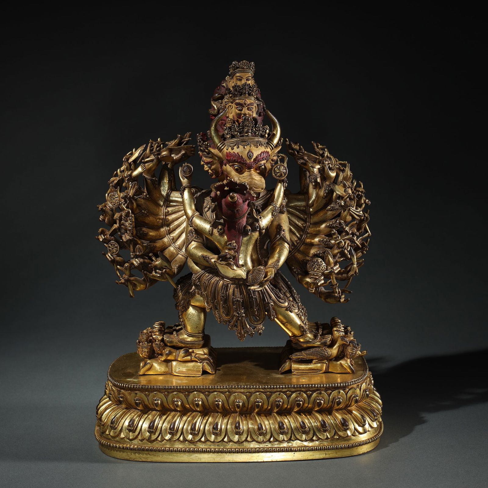QING DYNASTY TIBETAN GILT-BRONZE STATUE OF DAIWEDEKIN VAJRA (1 of 10)