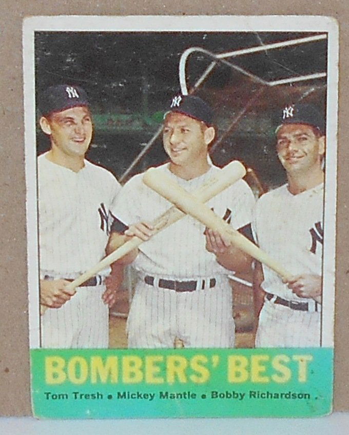 1963 Topps Bomber's Best: #176, Tom Tresh-Mickey Mantle-Bobby Richardson, see photos.
